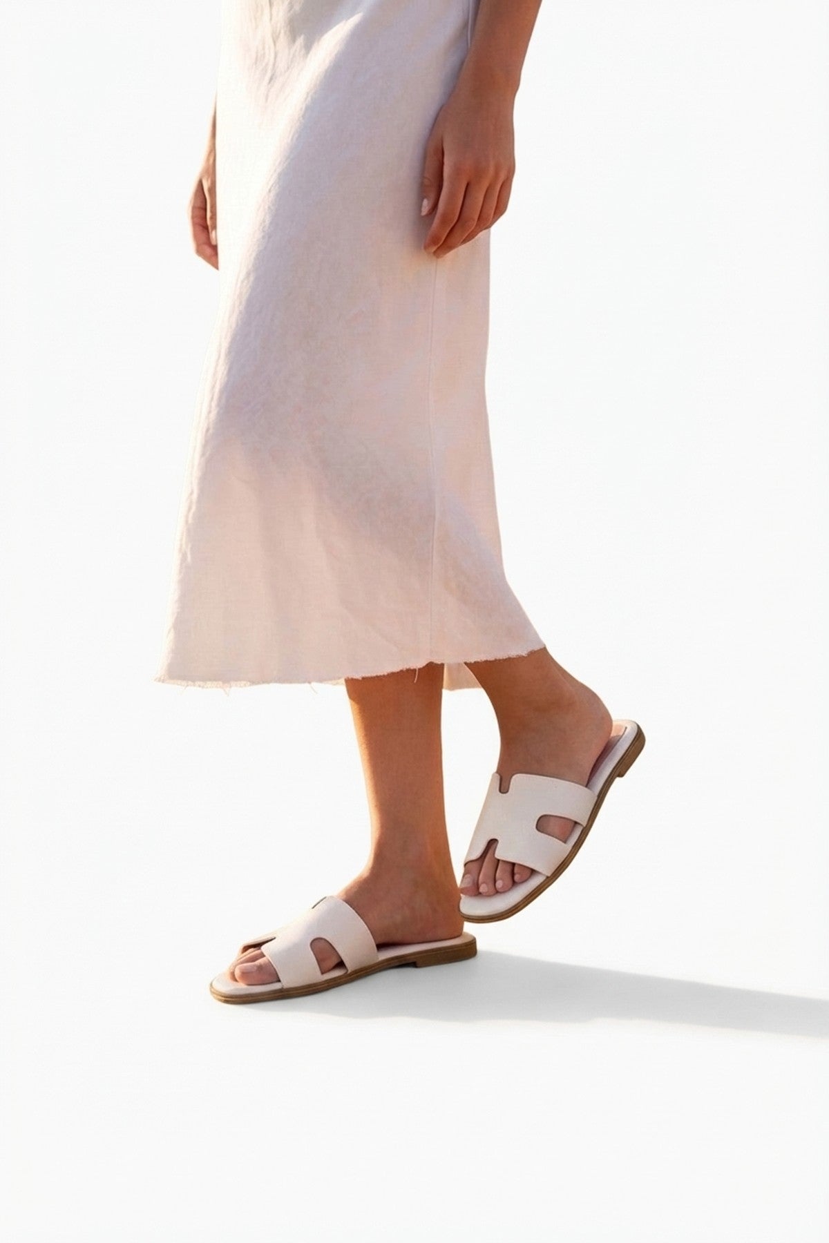 White iKrush White Aria Womens H-Strap Flat Slide Sandals, Image 6 of 8