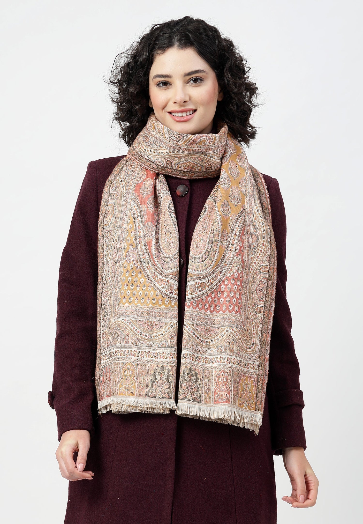 Multi Kashmiri Jamawar Scarf, Image 3 of 4