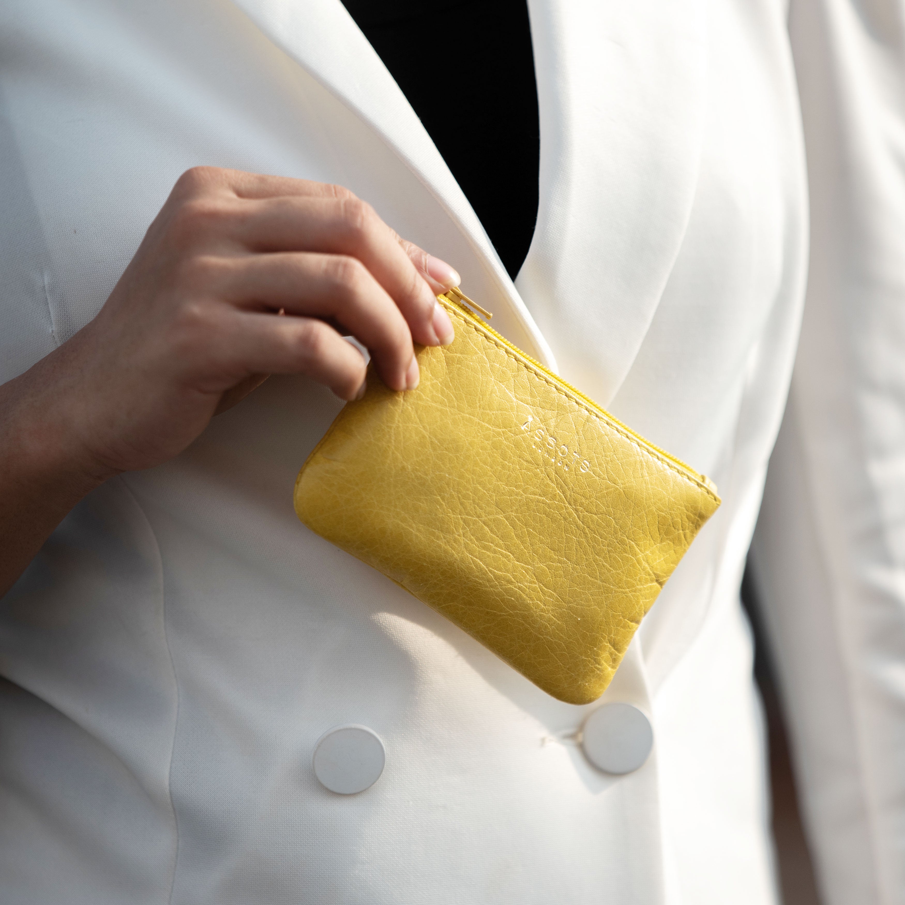 Yellow 'POPPY' Full Grain Leather Zip Top Coin Purse, Image 2 of 2