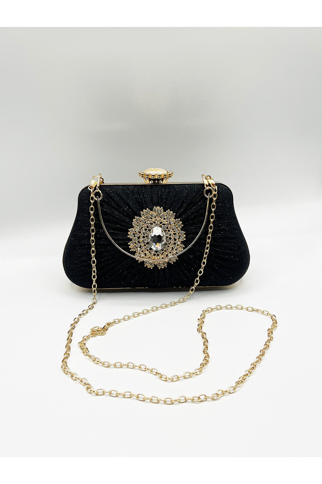 Black Ruched Jewel Clutch Bag, Image 2 of 5