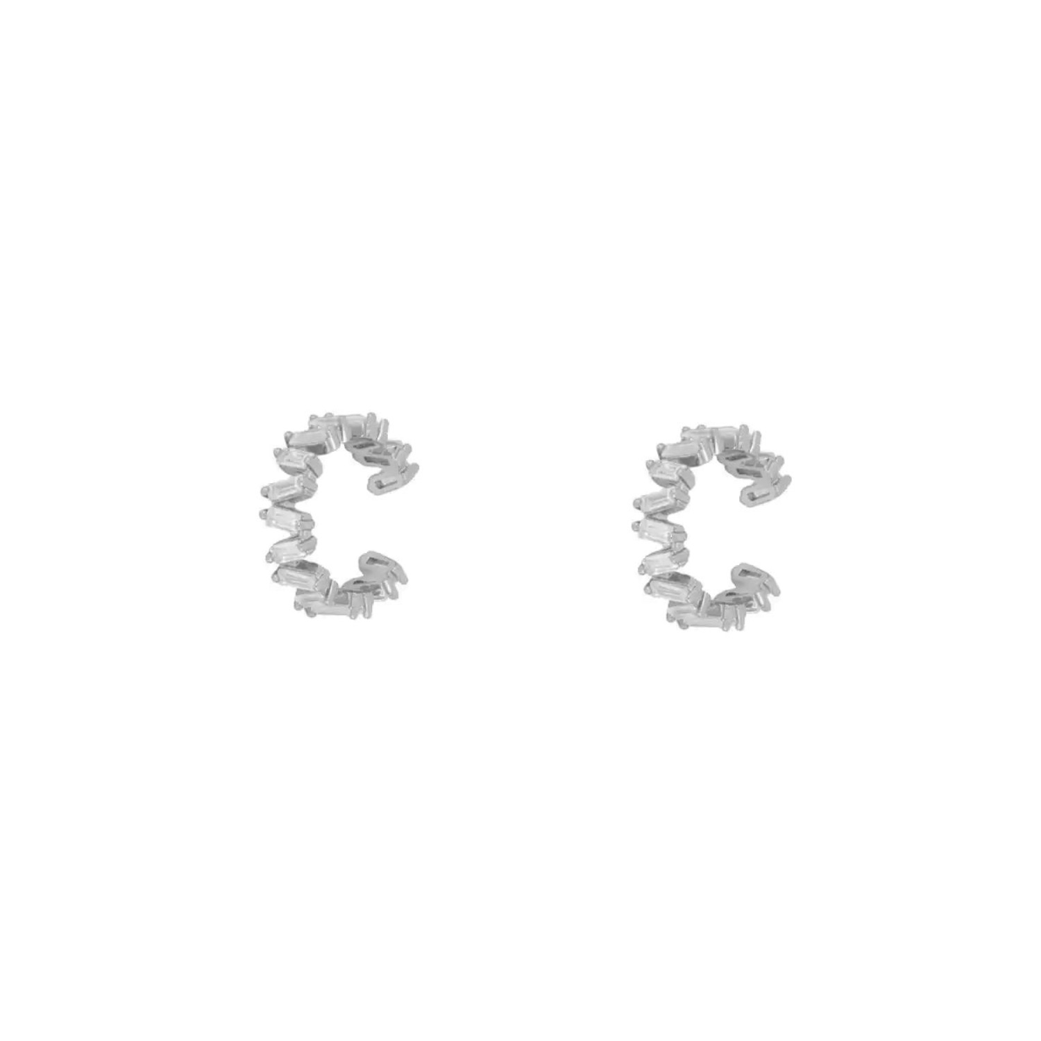 Silver Irregular Baguette Ear Cuff No Piercing Sterling Silver - Pair, Image 1 of 3