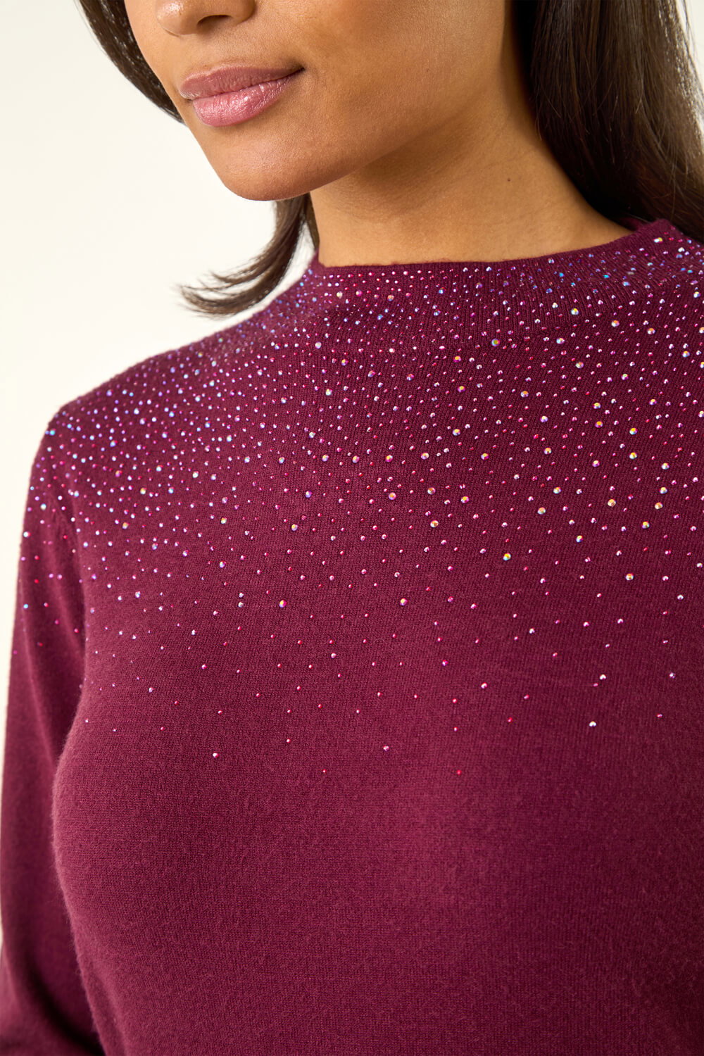 Bordeaux Diamante Long Sleeve Jumper, Image 6 of 5