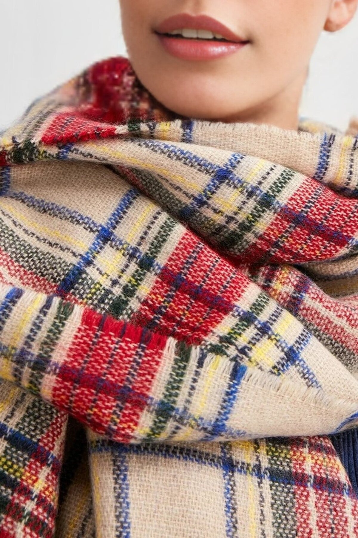 Multi Tartan Check Soft Brushed Scarf, Image 2 of 2