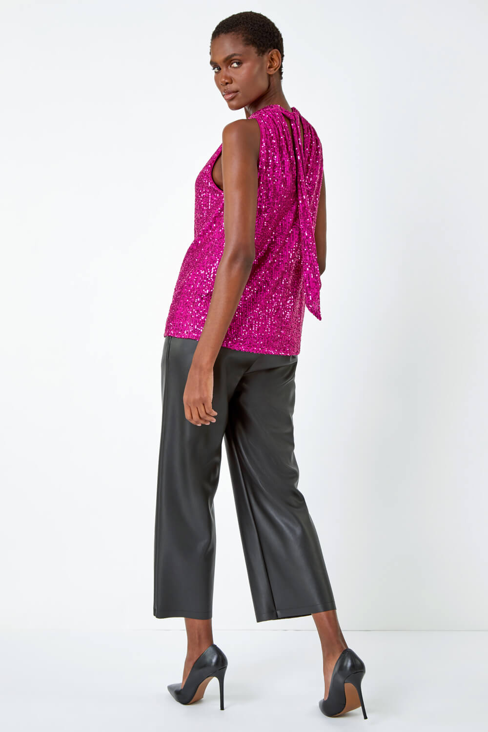 CERISE Halterneck Sequin Stretch Top, Image 6 of 6