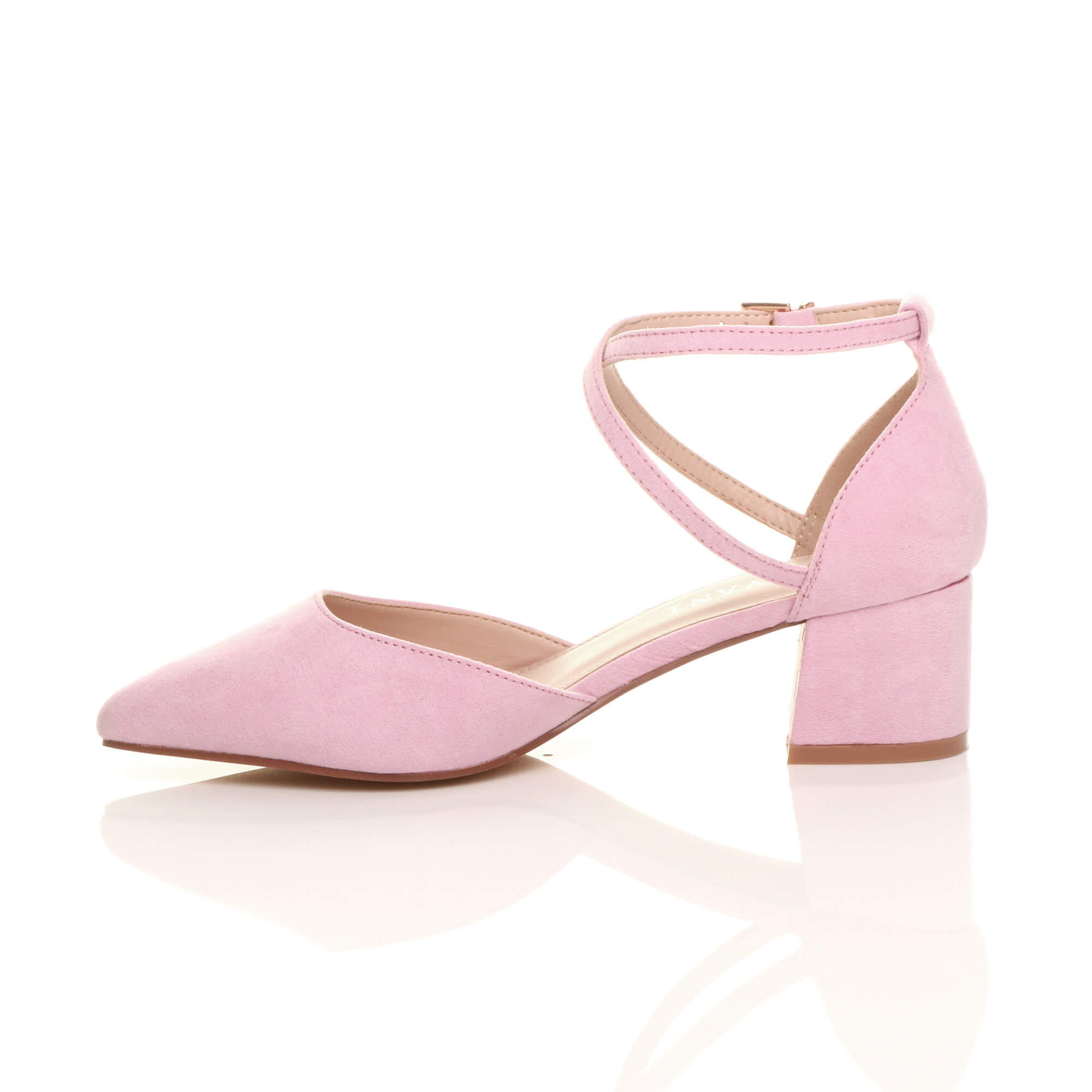 Light Pink AJVANI Light Pink Mid Block Heel Crossed Strap Pointed Toe 2 Part Heels, Image 3 of 6