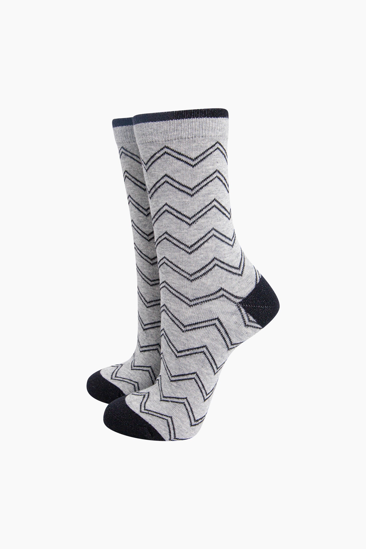 Grey Zig-Zag Combed Cotton Glitter Socks, Image 1 of 4