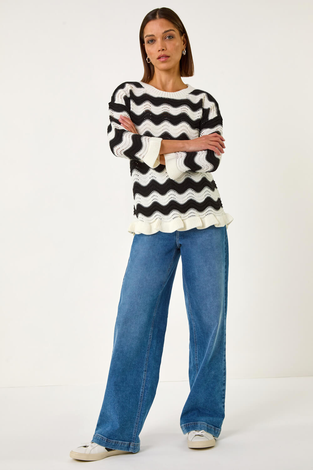 Black Wave Stitch Hem Knit Jumper, Image 3 of 5