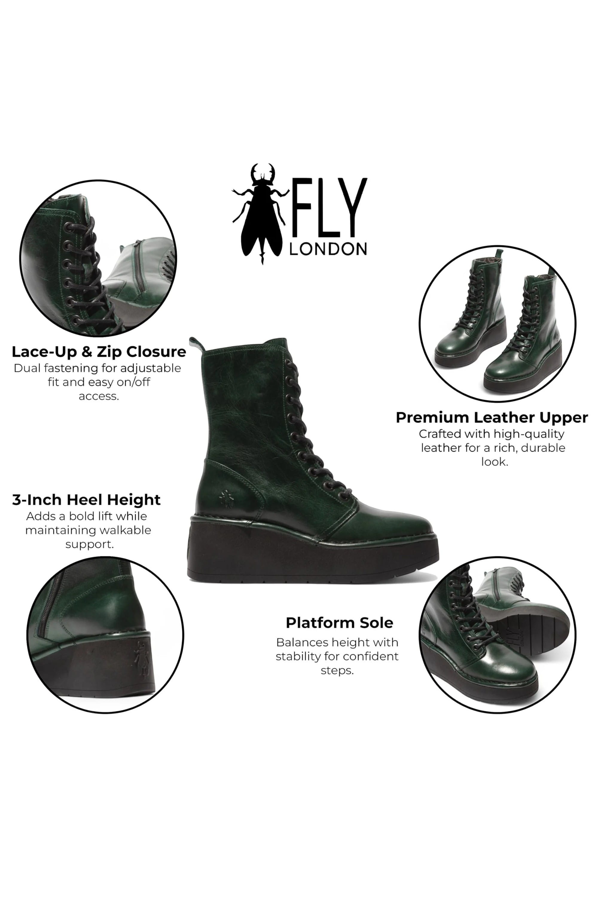 Dark Green Womens Soft Platform Ankle Boots-HAIT273, Image 3 of 5