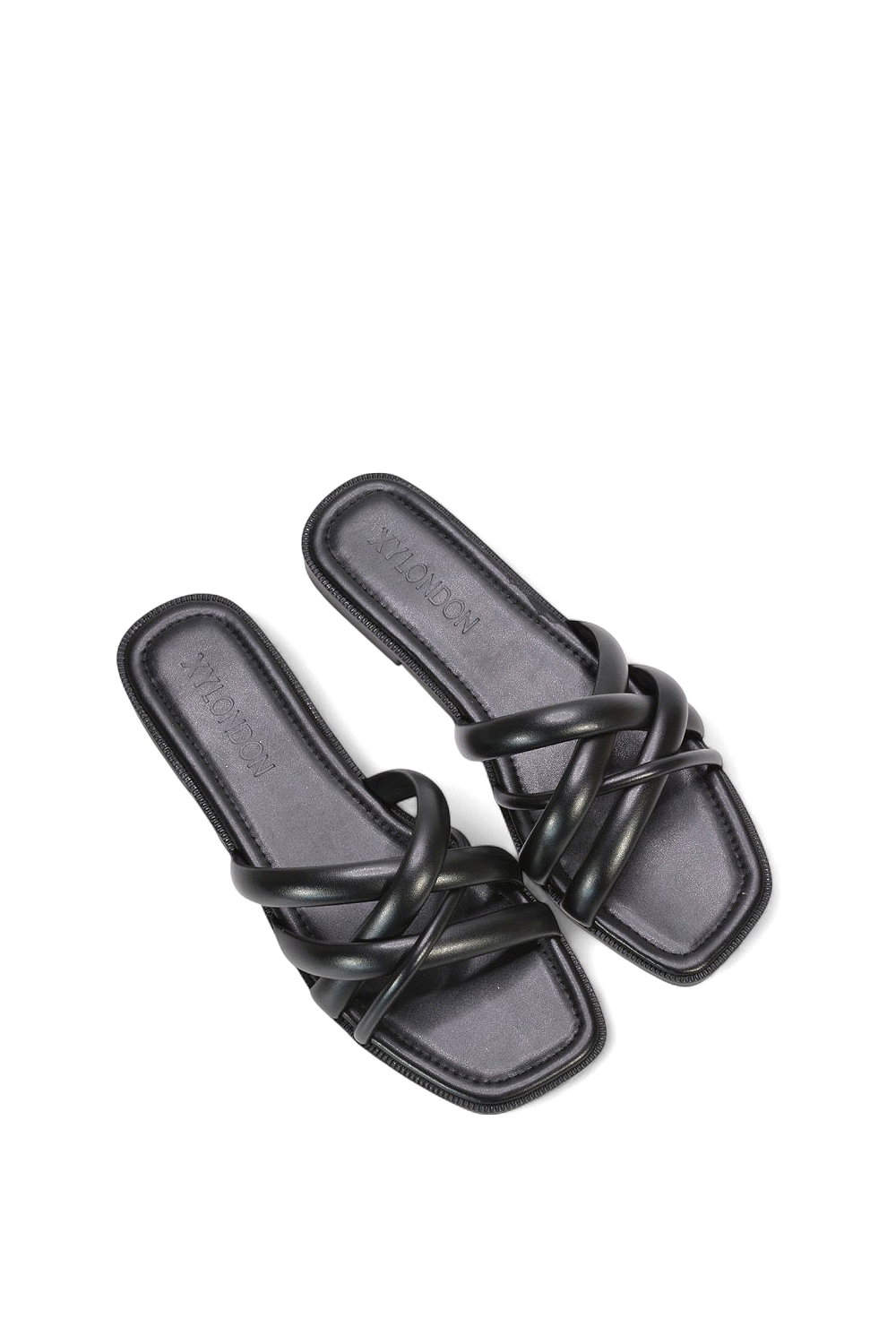 Black XY LONDON Black 'Fiona' Strappy Flat Open Toe Sandal Mule Sliders, Image 5 of 5