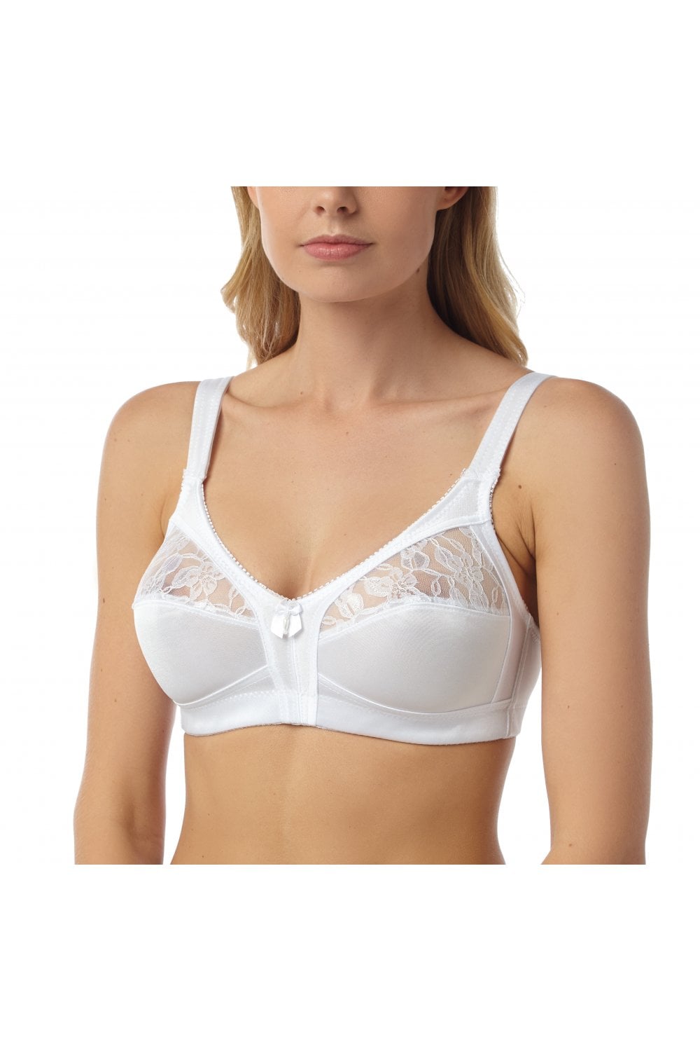 White Non Wired Soft Cup Bra With Lace, Image 1 of 1