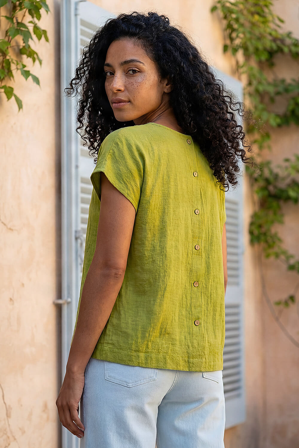 Lime Buttoned Back Shell Top, Image 4 of 4