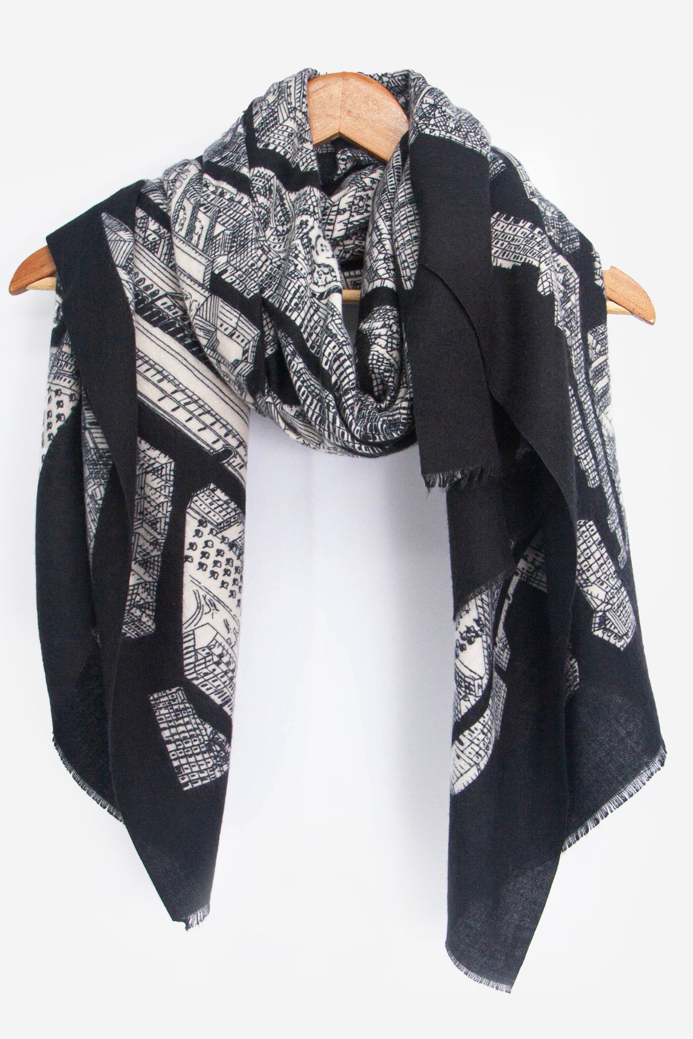 Black Sarta Black Architecture Print Lightweight Scarf, Image 2 of 4