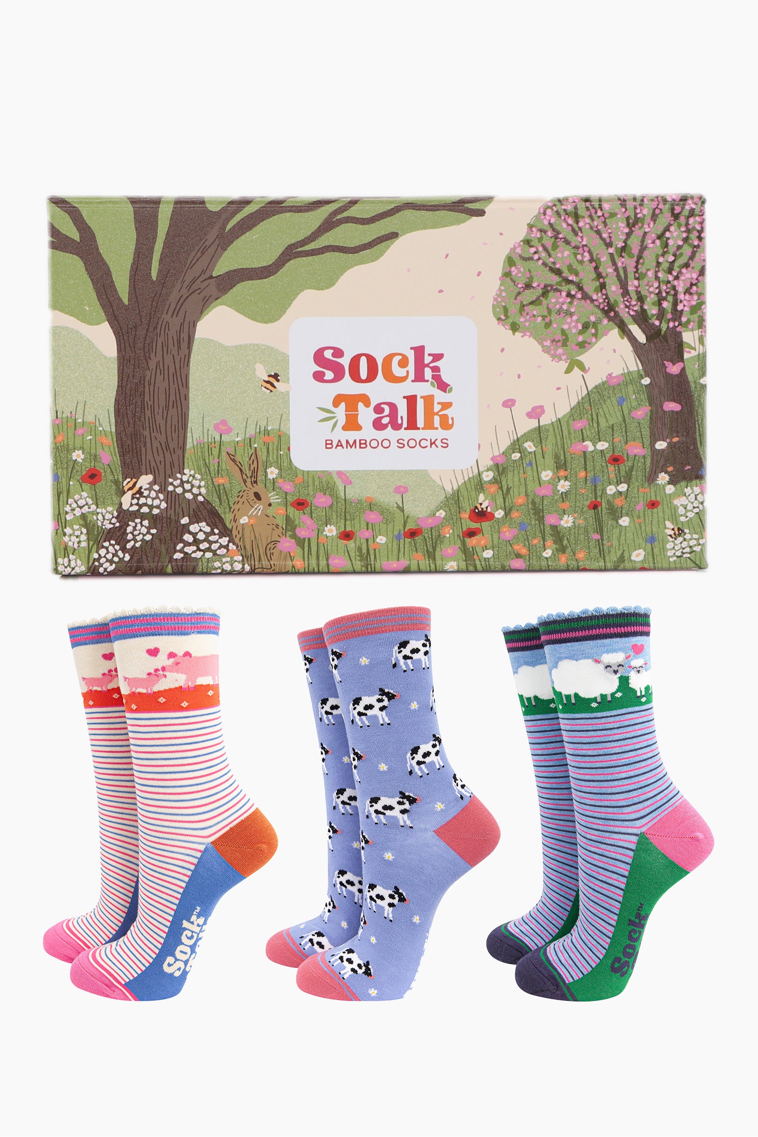 Multi Farm Animals Bamboo Socks Gift Box, Image 1 of 4