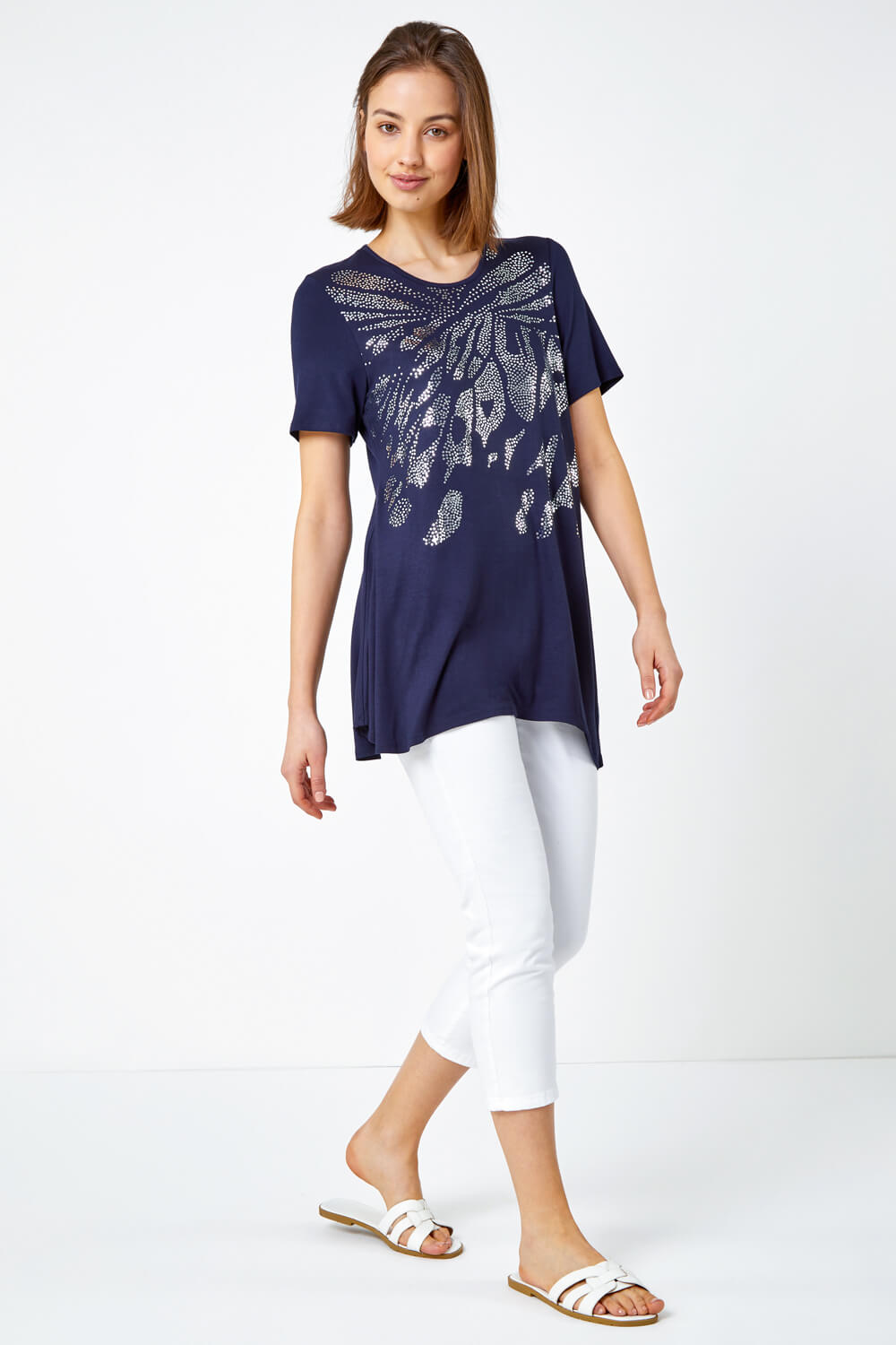 Navy Metallic Animal Print T-Shirt, Image 5 of 5