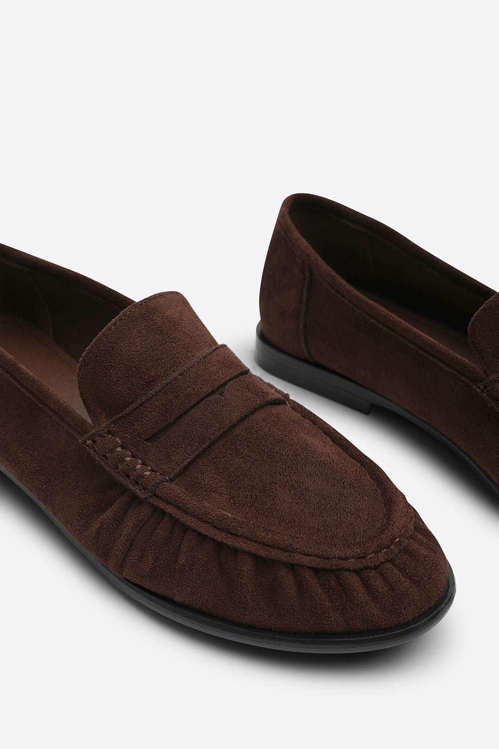 Dark Brown Charleigh Ruched Detail Flat Penny Loafers, Image 5 of 7