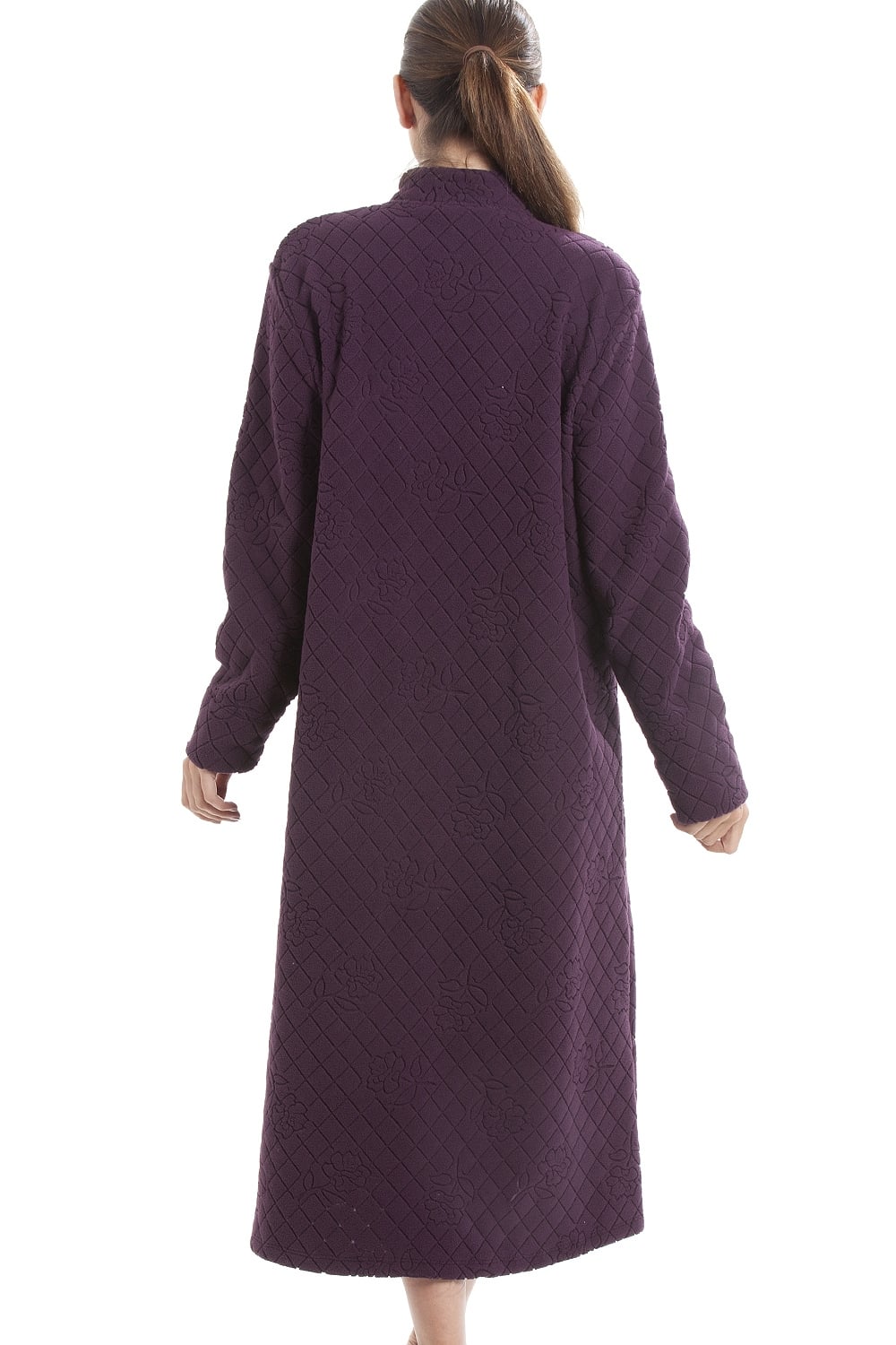 Purple Soft Fleece Floral Button Up Housecoat, Image 2 of 5