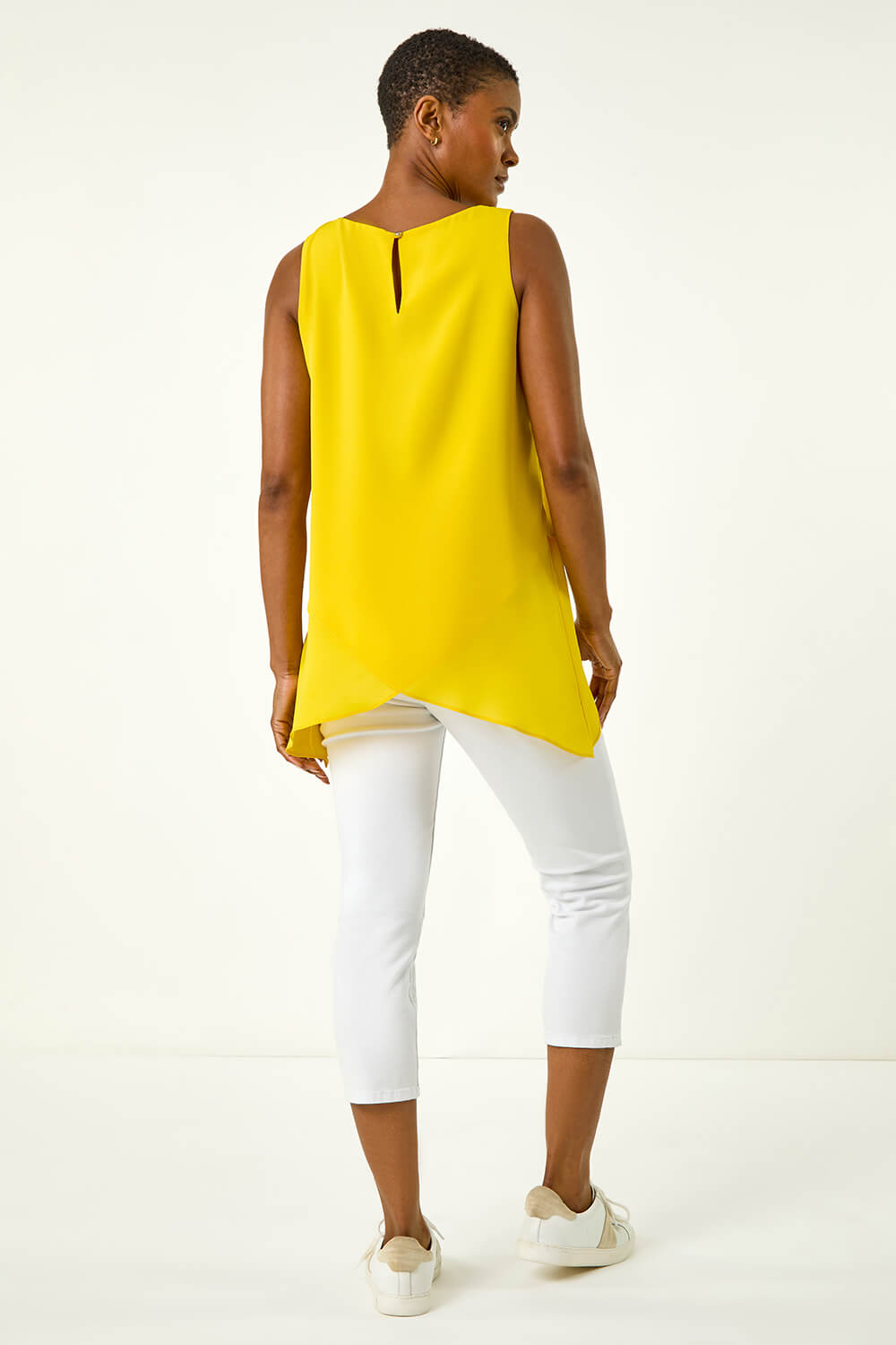 Yellow Asymmetric Sleeveless Vest Top, Image 4 of 5