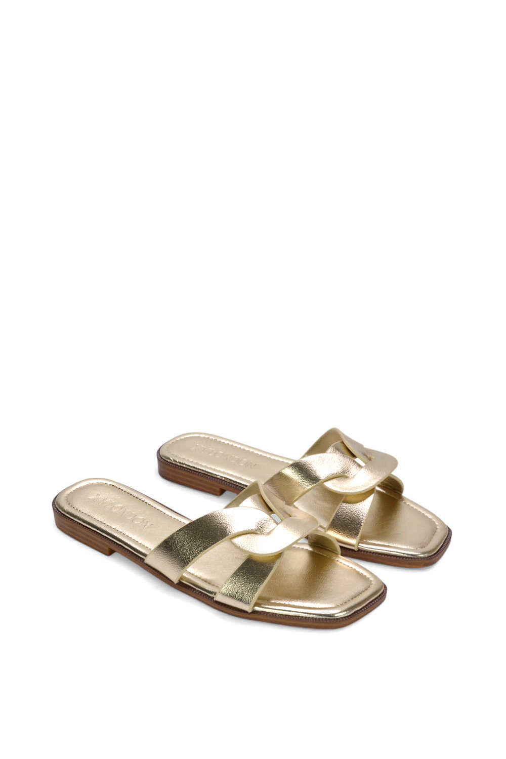 Gold 'Charley' Open Toe Slip On Slider Sandals With Square Toe, Image 4 of 5
