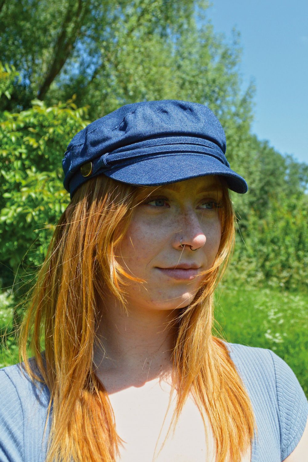 Pink Ladies Cotton Peaked Denim Baker Boy Hat, Image 4 of 5