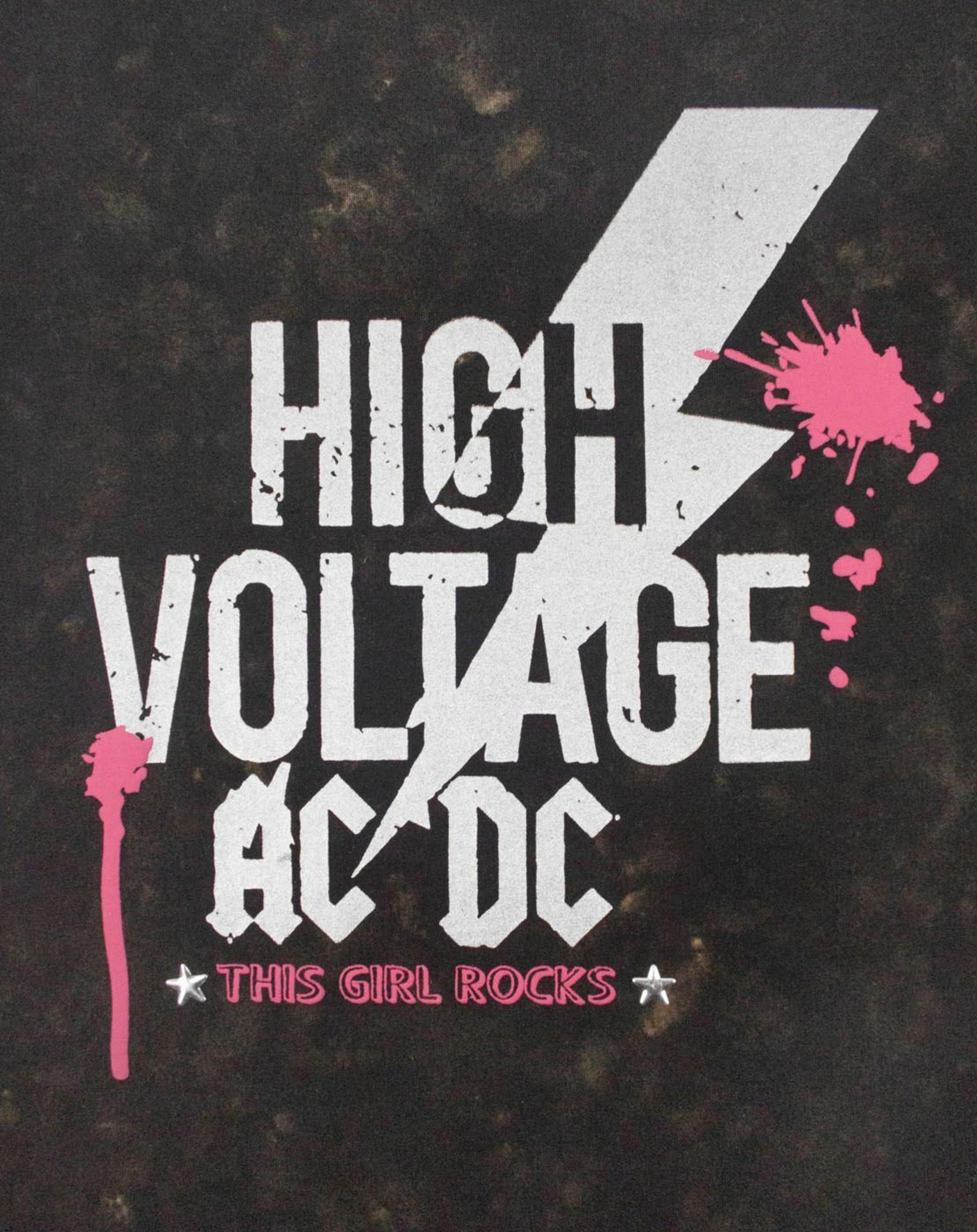 Black AC/DC High Voltage Acid Wash Women's T-Shirt, Image 2 of 4