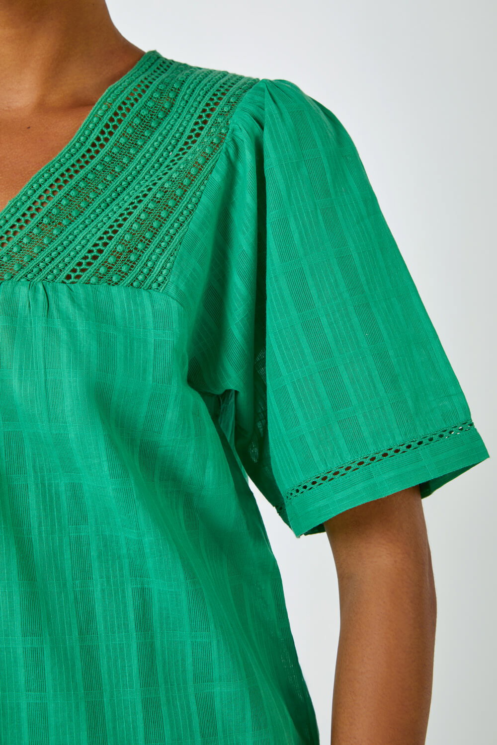 Emerald Lace Detail Cotton T-Shirt, Image 6 of 5