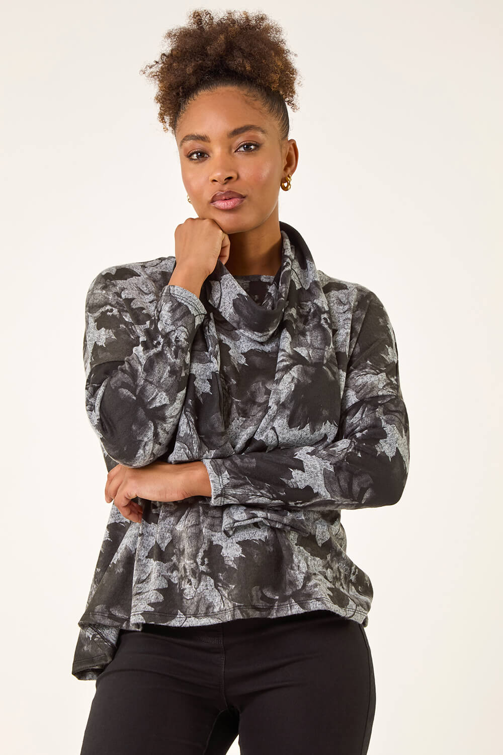 Grey Printed Scarf Tunic Stretch Top, Image 6 of 6