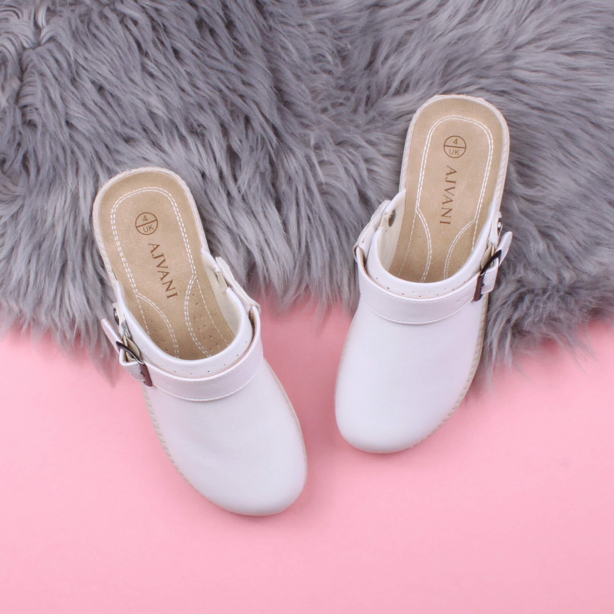 White AJVANI White Low Wedge Slingback Clogs Mules, Image 4 of 6