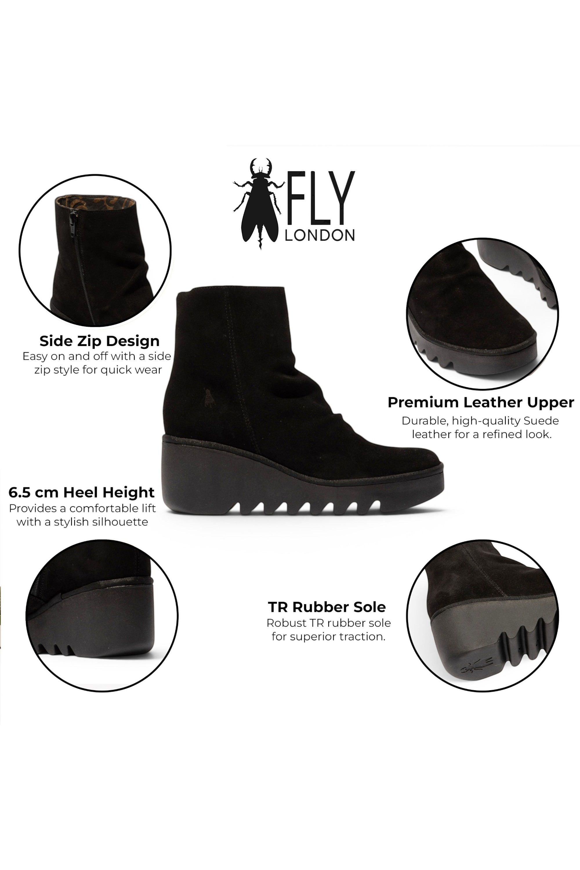 Black Womens Suede-Leather Ankle Boots-BAAN537, Image 3 of 5