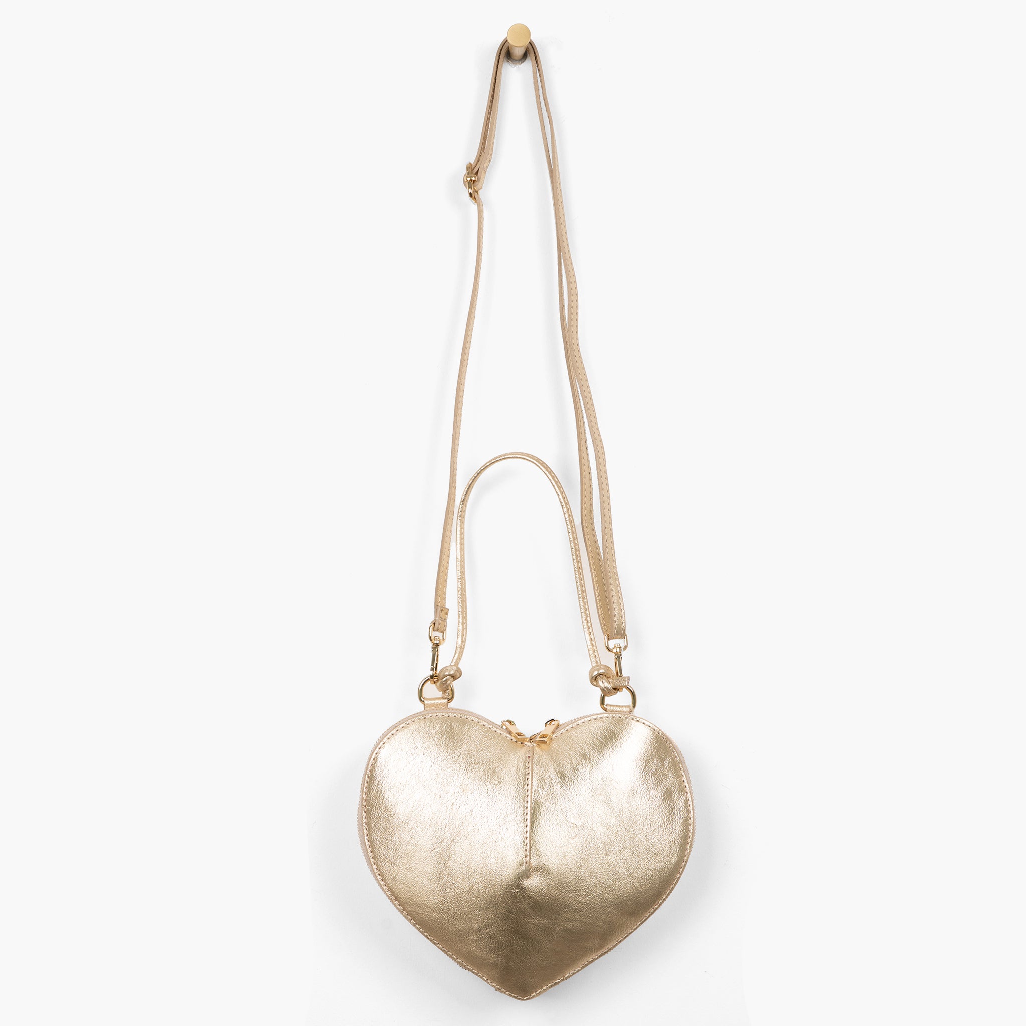 Gold Metallic Italian Leather Heart Crossbody Bag, Image 5 of 5