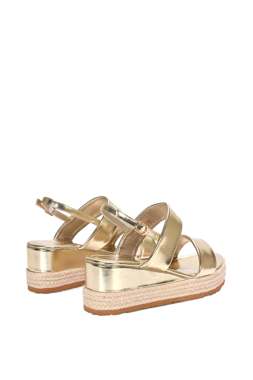 Gold XY LONDON Gold 'Ally' Low Heel Platform Wedge Espadrill  Slingback Sandals, Image 4 of 5