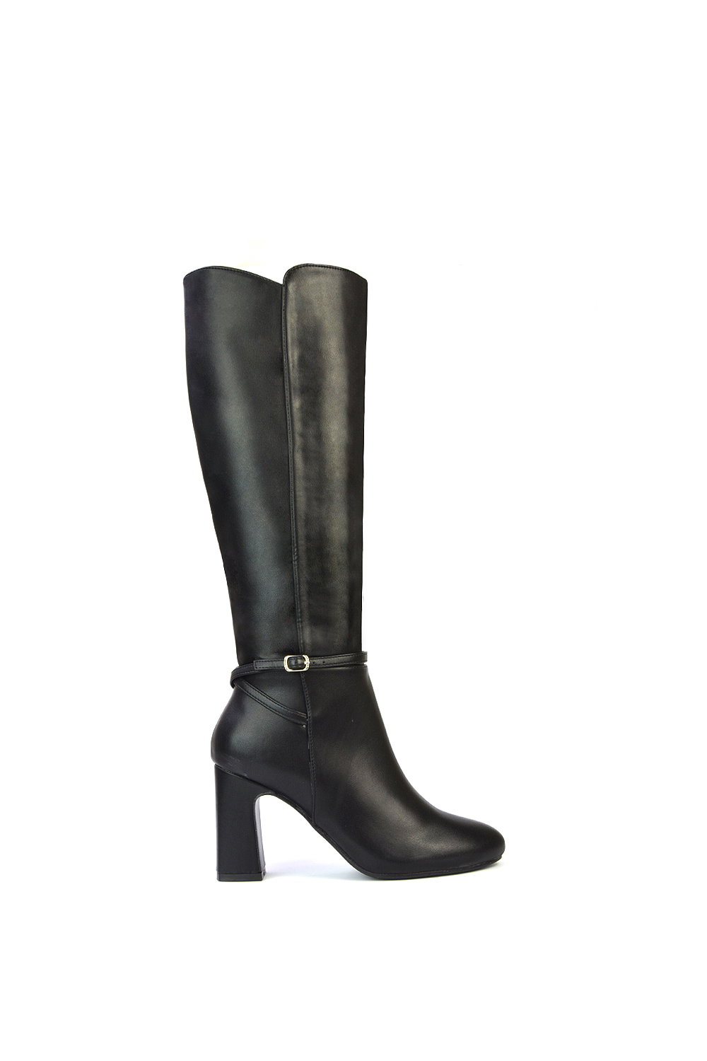 Black XY LONDON Black 'Olly' Knee High Boots With Block Mid Heel, Image 1 of 5