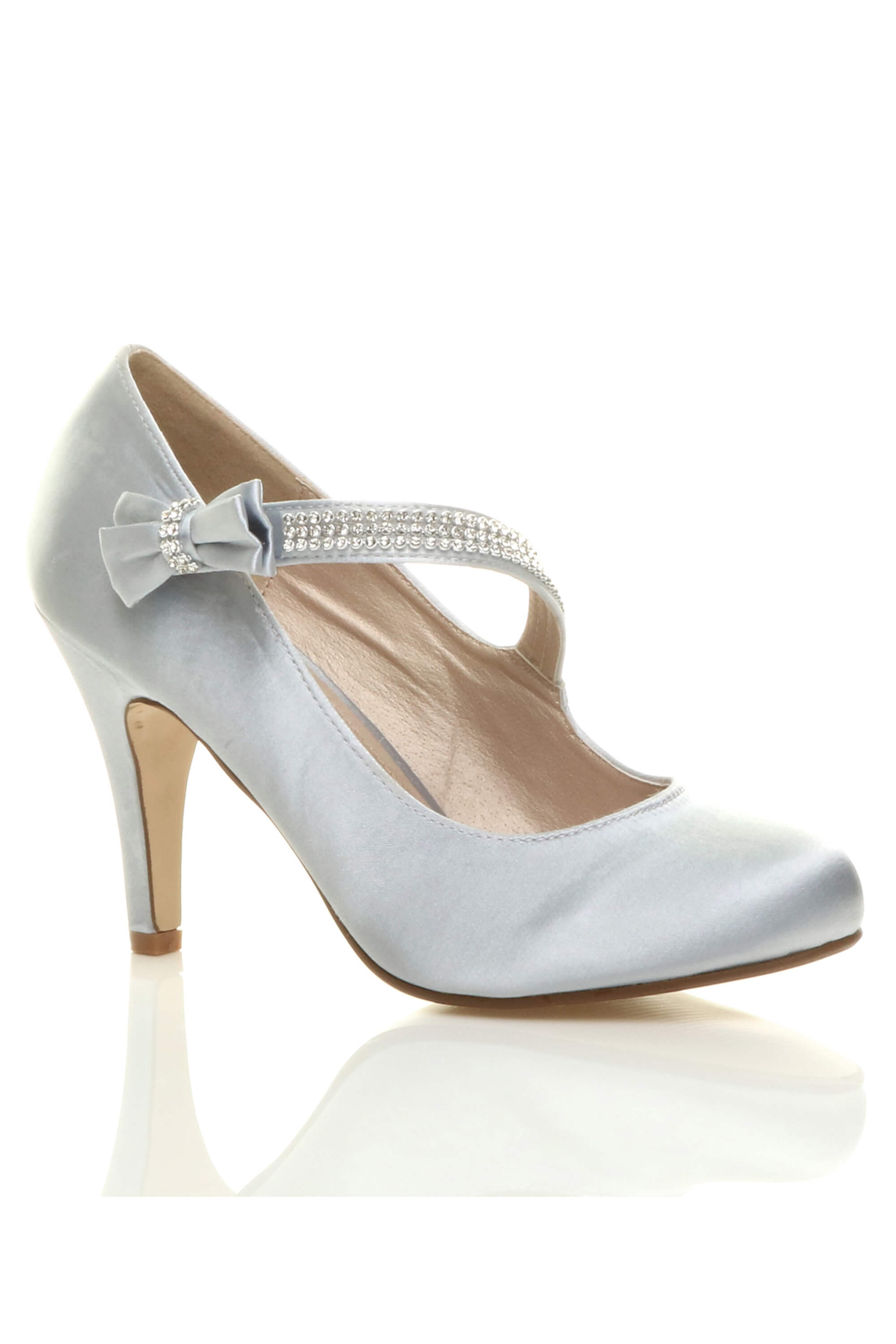 Metallic High Heel Diamante Mary Jane Court Shoes