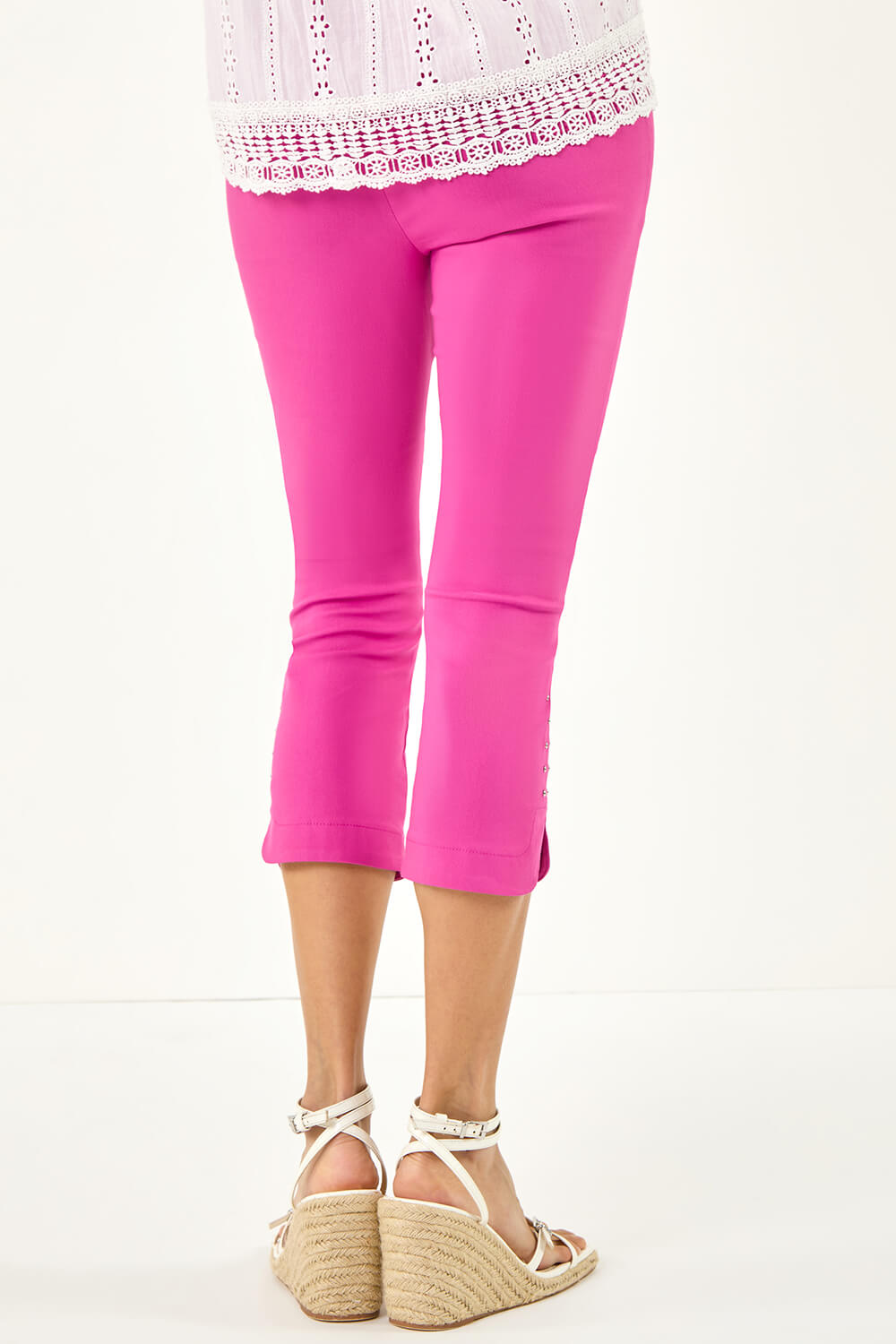 PINK Stud Hem Stretch Trousers , Image 4 of 5