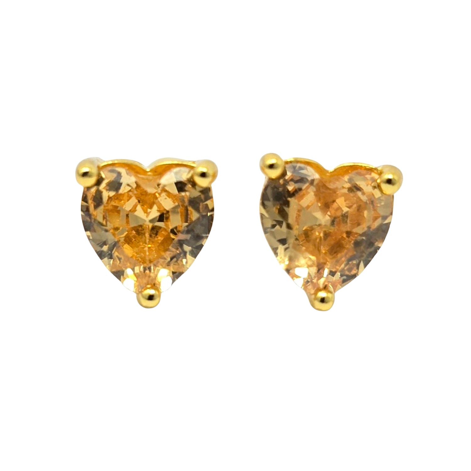 Gold Citrine Heart November Birthstone Stud Earrings, Image 1 of 1