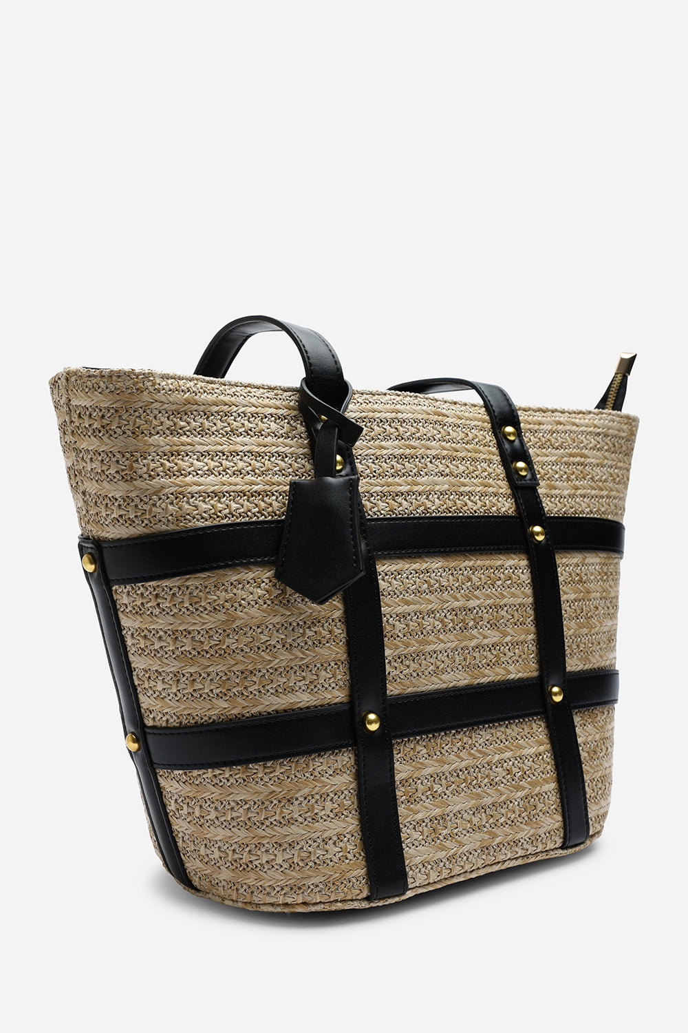 Catalina Large Raffia Bag with Stud Detail, Image 3 of 7