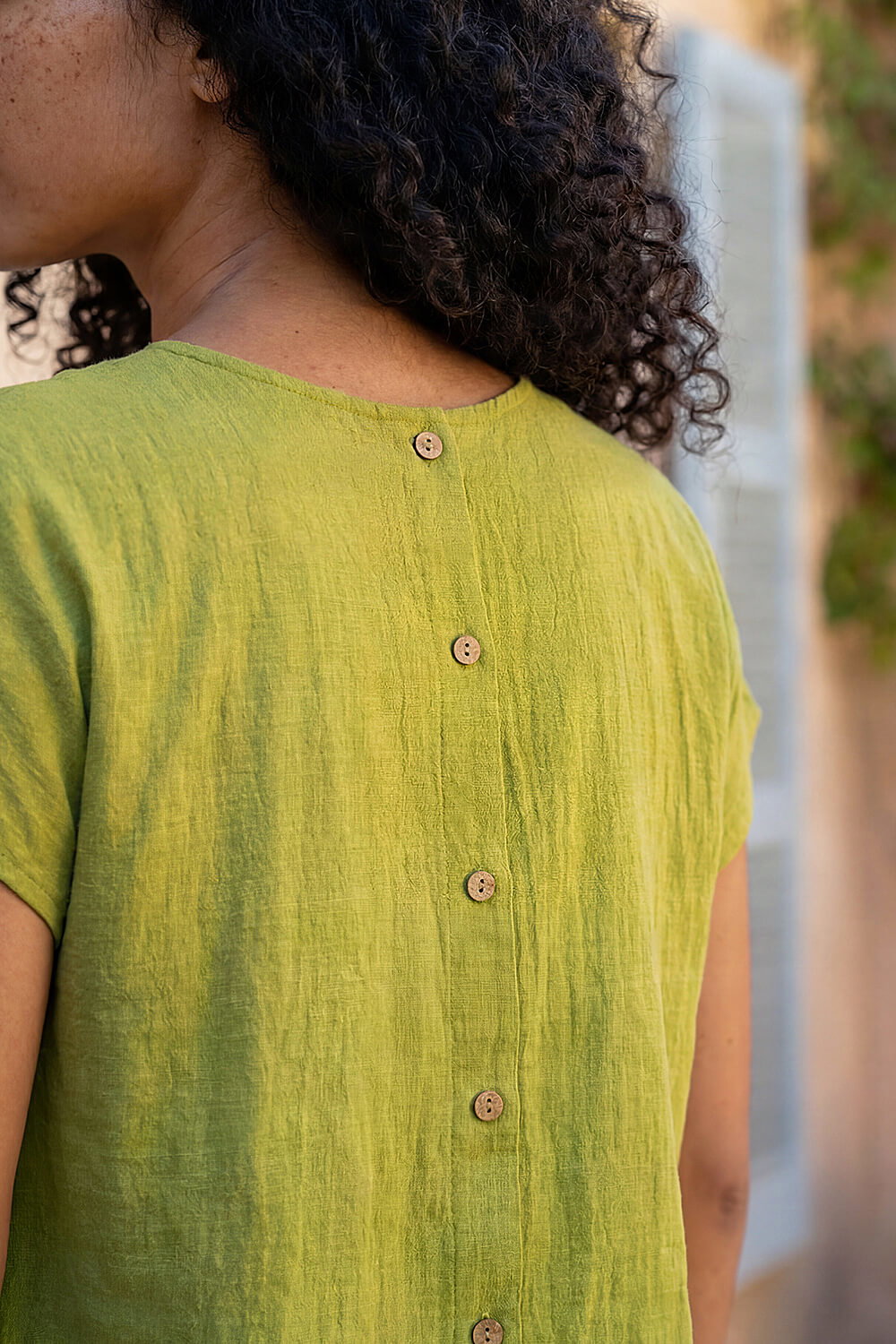 Lime Buttoned Back Shell Top, Image 5 of 4