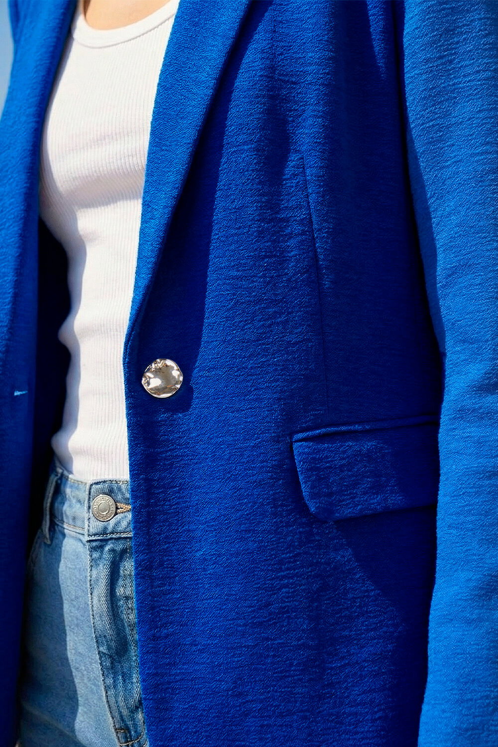 Royal Blue Textured Pocket Stretch Jacket, Image 5 of 4