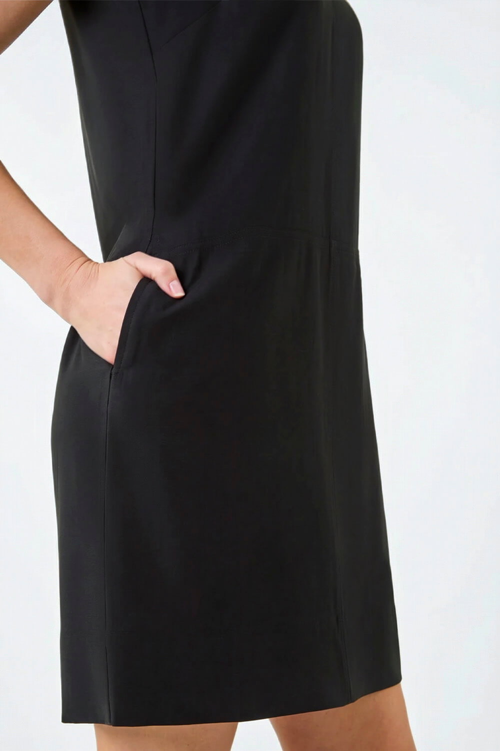 Black Seam Detail Pocket Shift Dress, Image 6 of 5