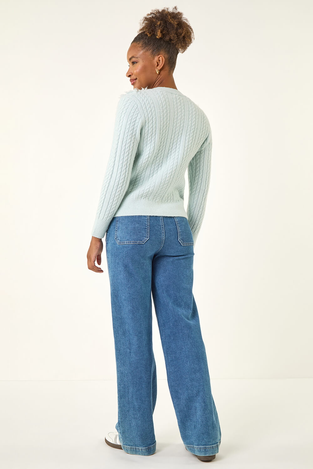 Light Blue  Fringe Knit Cardigan, Image 4 of 5