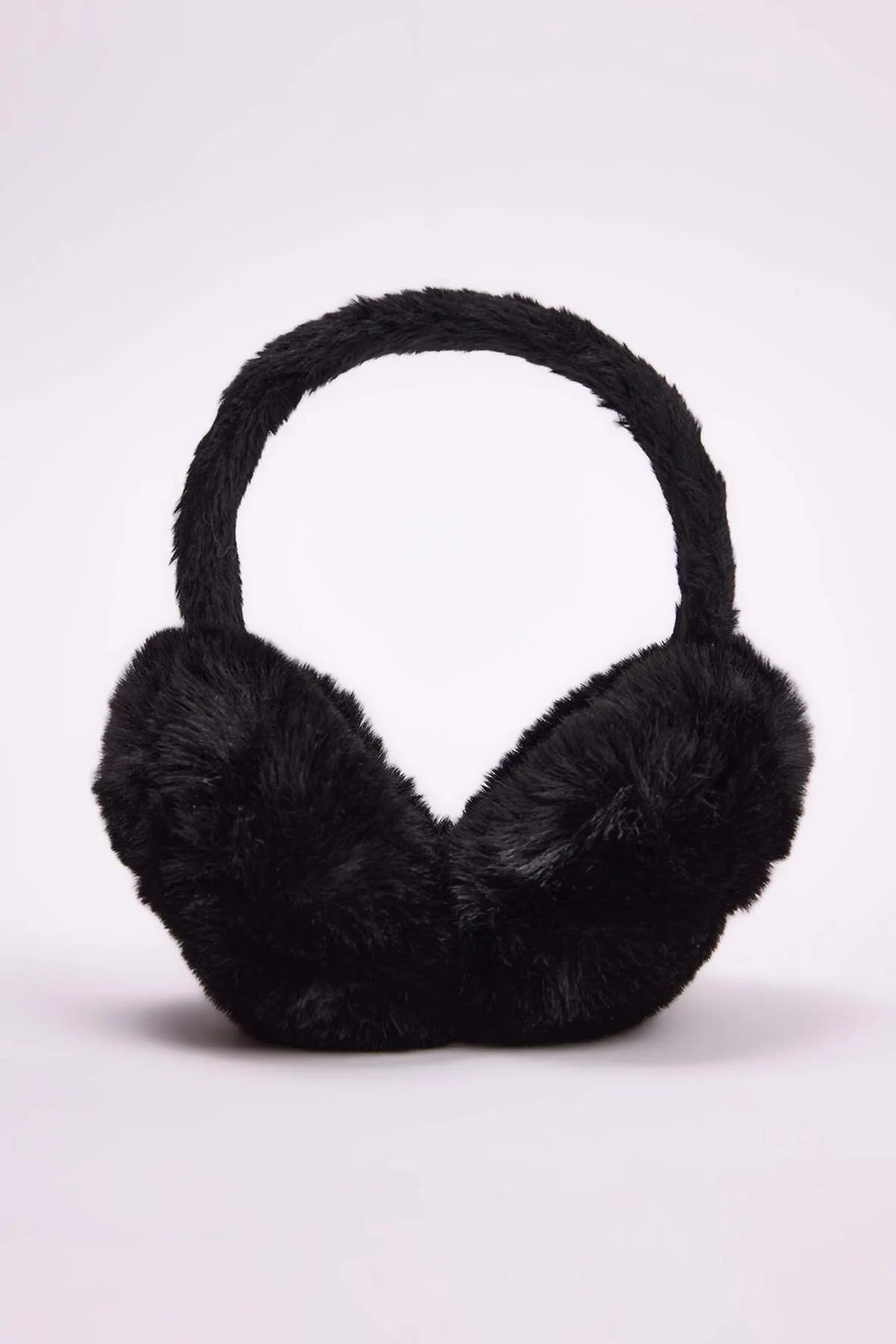 Black Faux Fur Plush Oversized Earmuffs, Image 1 of 2