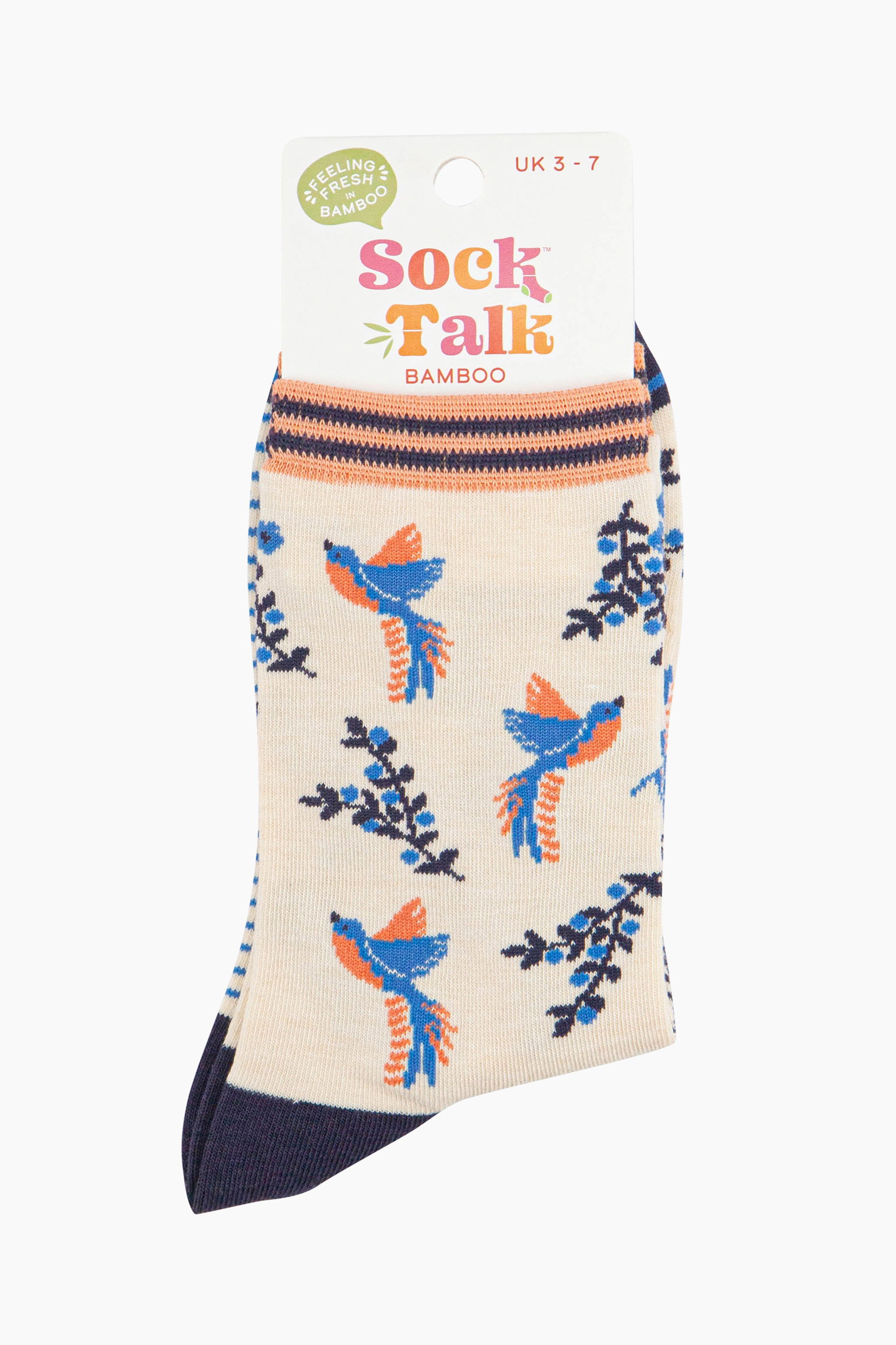 Cream Hummingbird Floral Bamboo Socks, Image 4 of 4