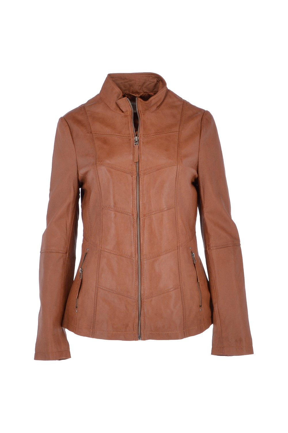 Tan Ashwood Leather Tan 'Isla' Real Leather Mandarin Collared Jacket, Image 2 of 5