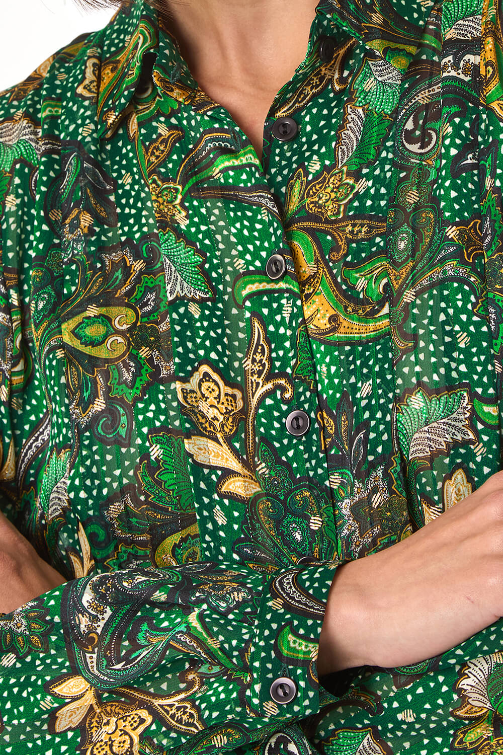 Emerald Paisley Print Pleated Blouse, Image 6 of 5