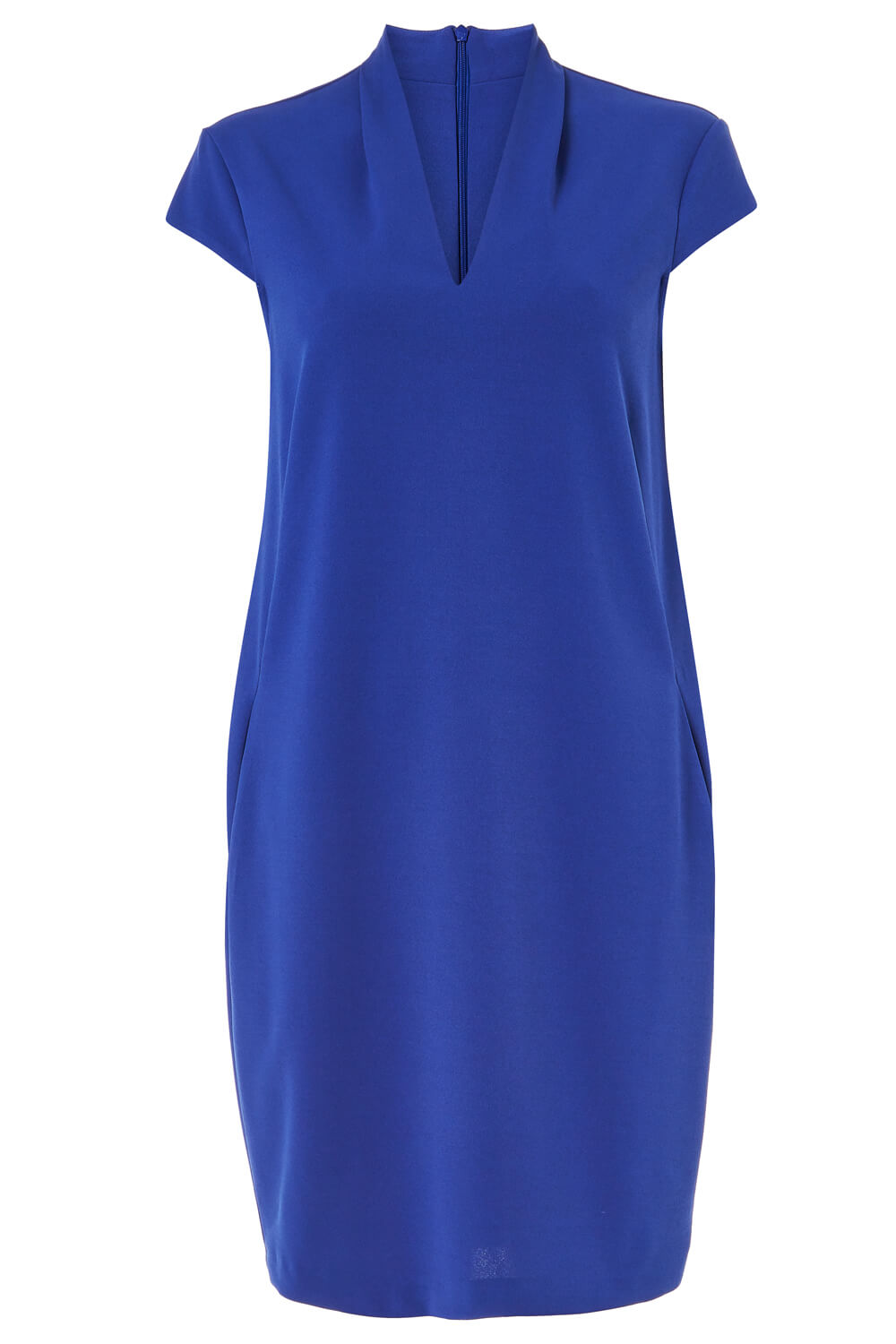 Royal Blue V Neck Cocoon Dress, Image 6 of 5