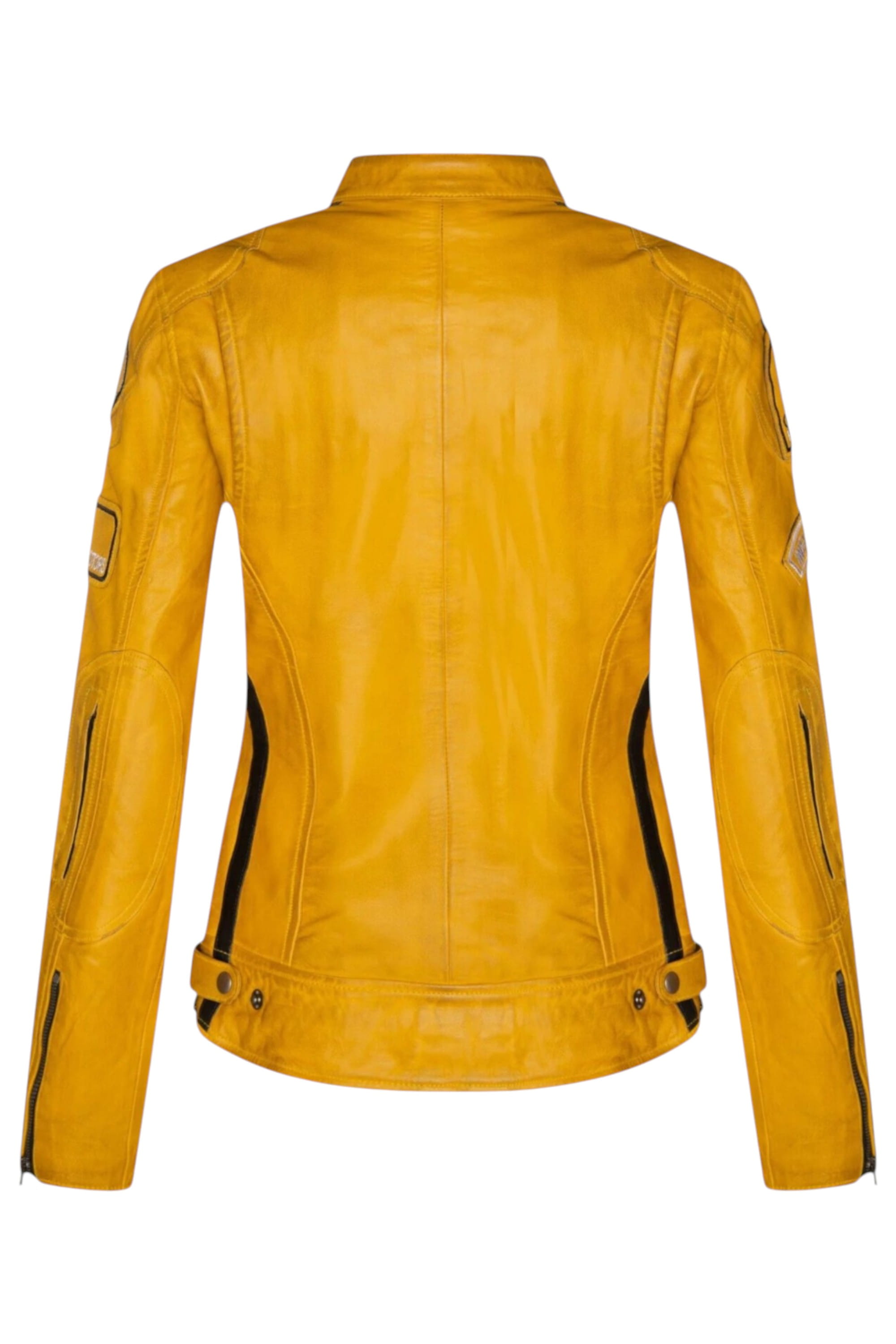 Yellow Infinity Leather Yellow Biker Racing Badges Leather Jacket, Image 4 of 5