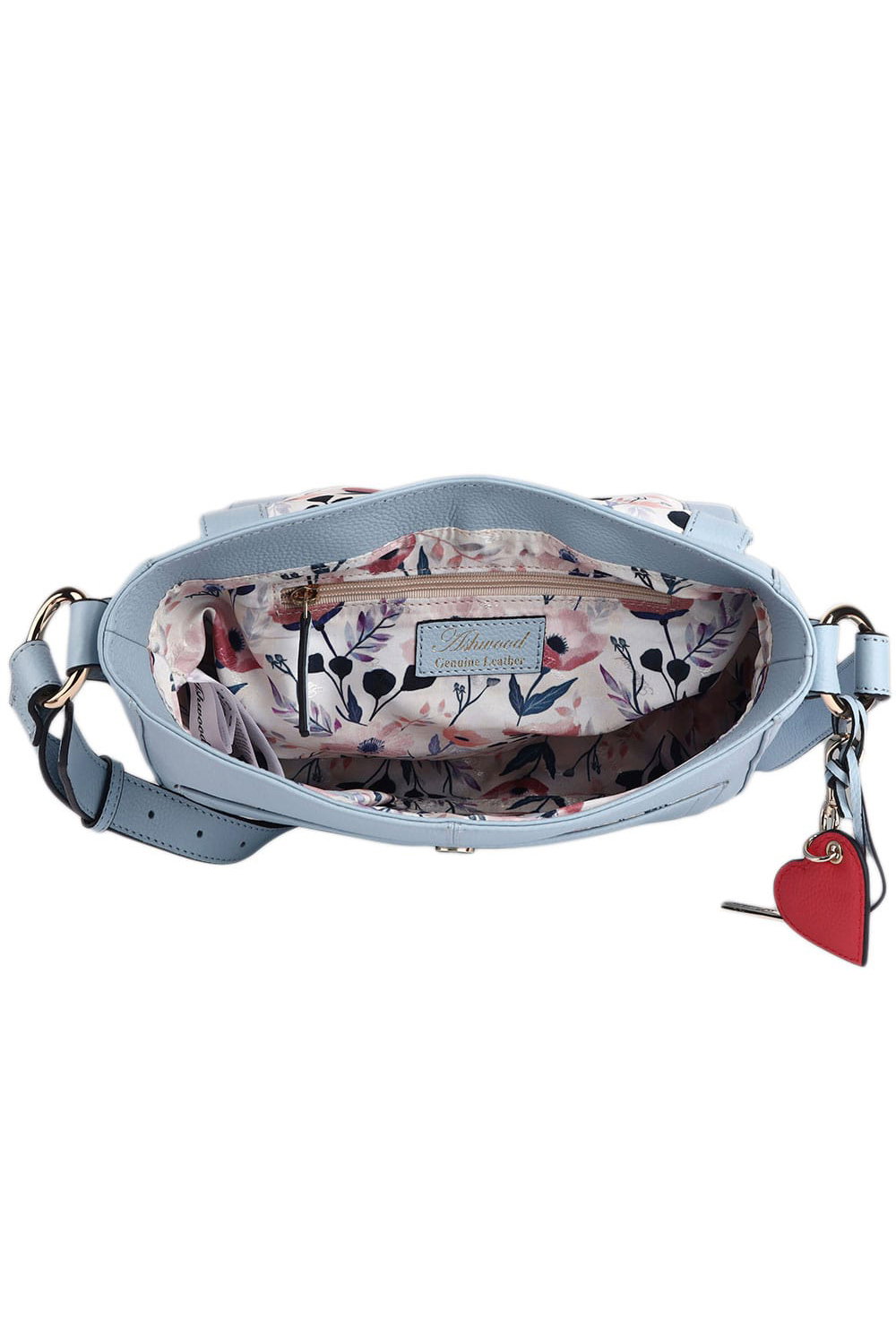 Light Blue Ashwood Leather Light Blue 'Dazzling' Flap Over Real Leather Shoulder Bag, Image 4 of 4