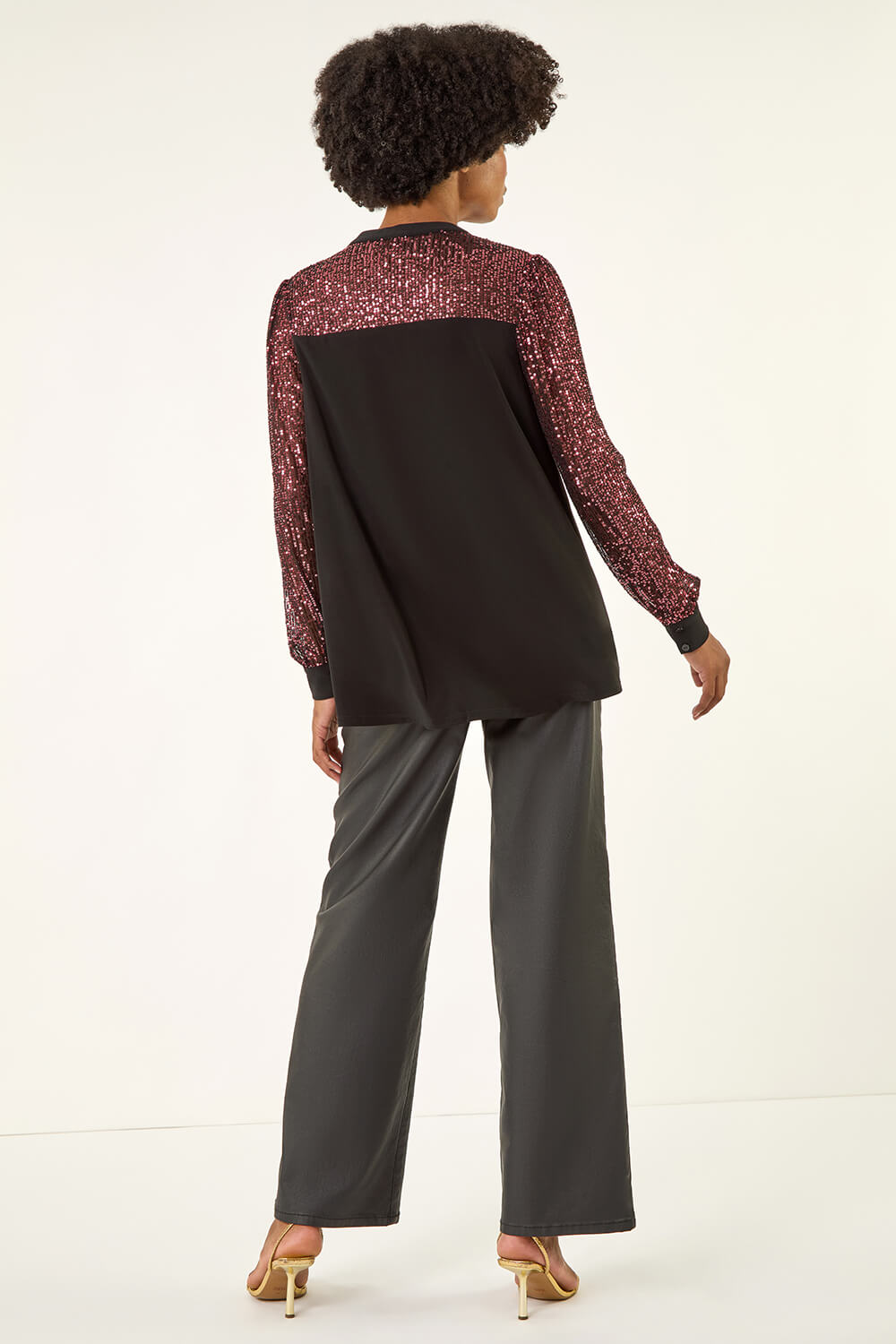 Rose Embellished Sequin Stretch Blouse, Image 4 of 5
