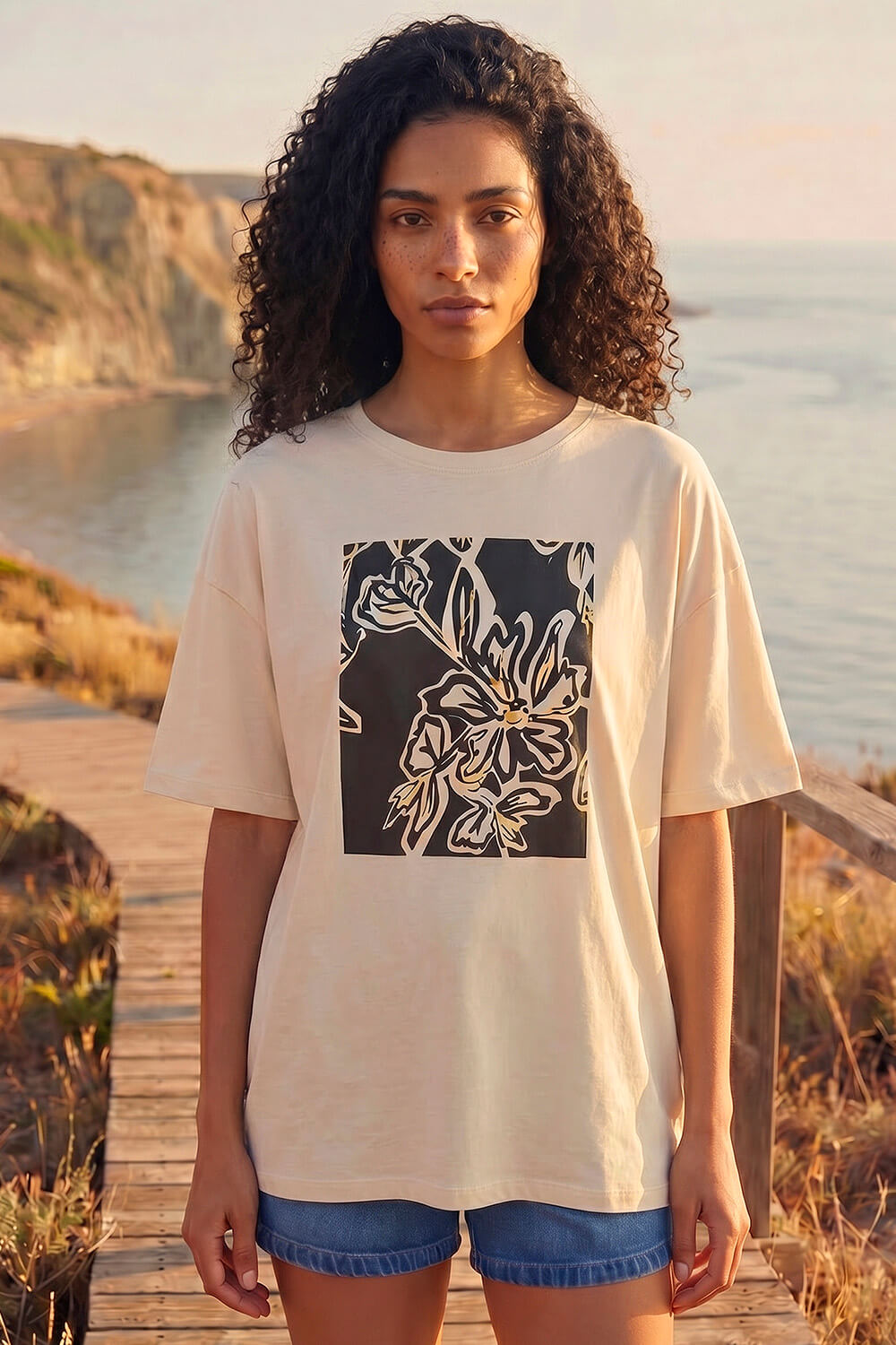 Black Floral Graphic T-shirt, Image 1 of 4