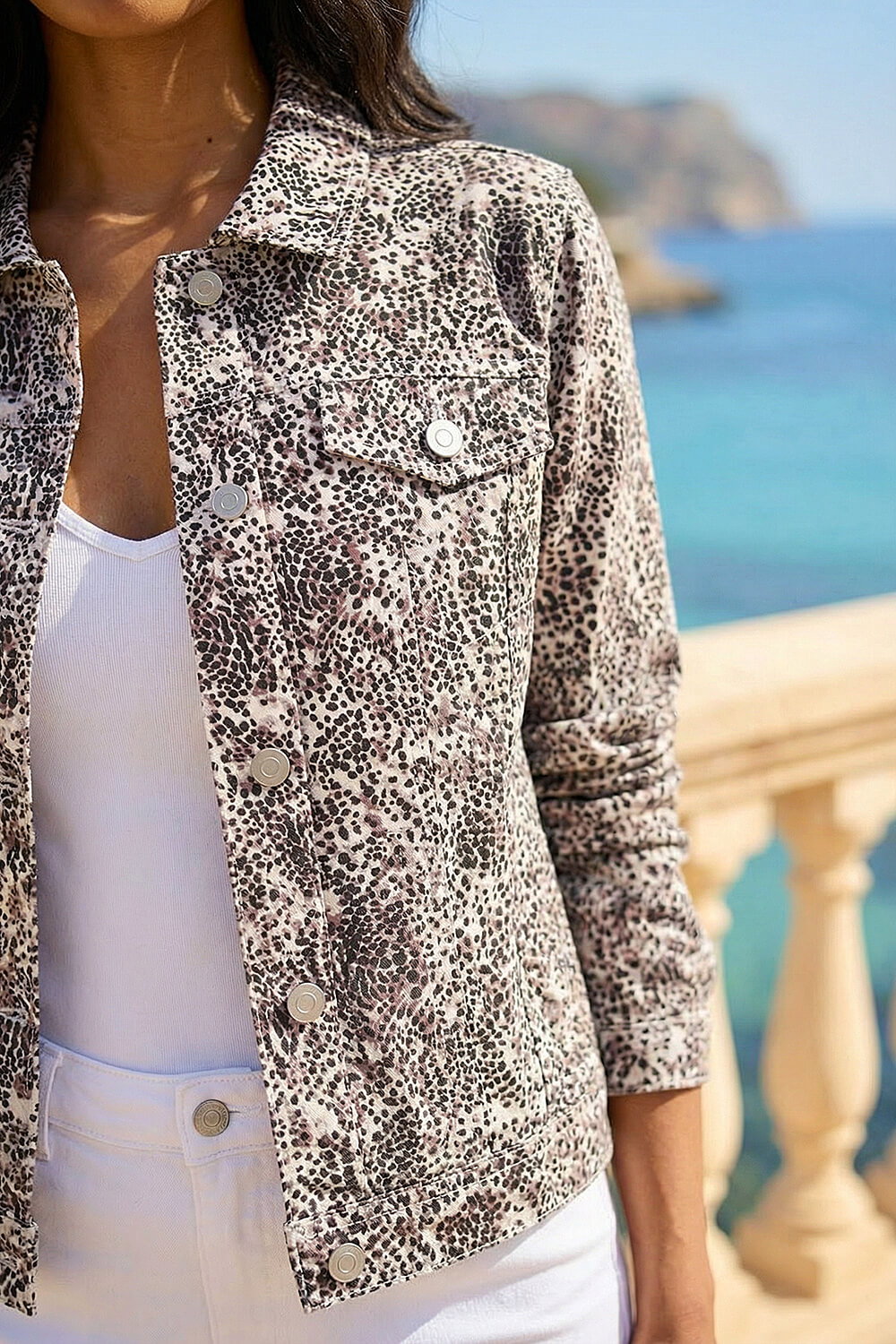 Ivory Animal Print Bengaline Pocket Jacket, Image 5 of 4