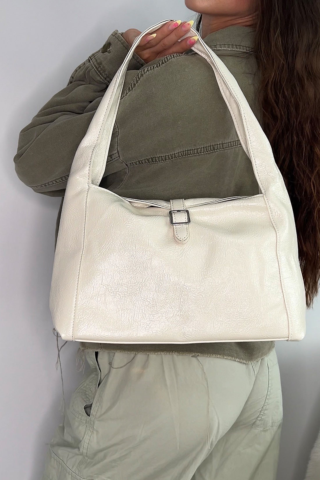 Beige Classic Sleek Shoulder Bag, Image 2 of 4